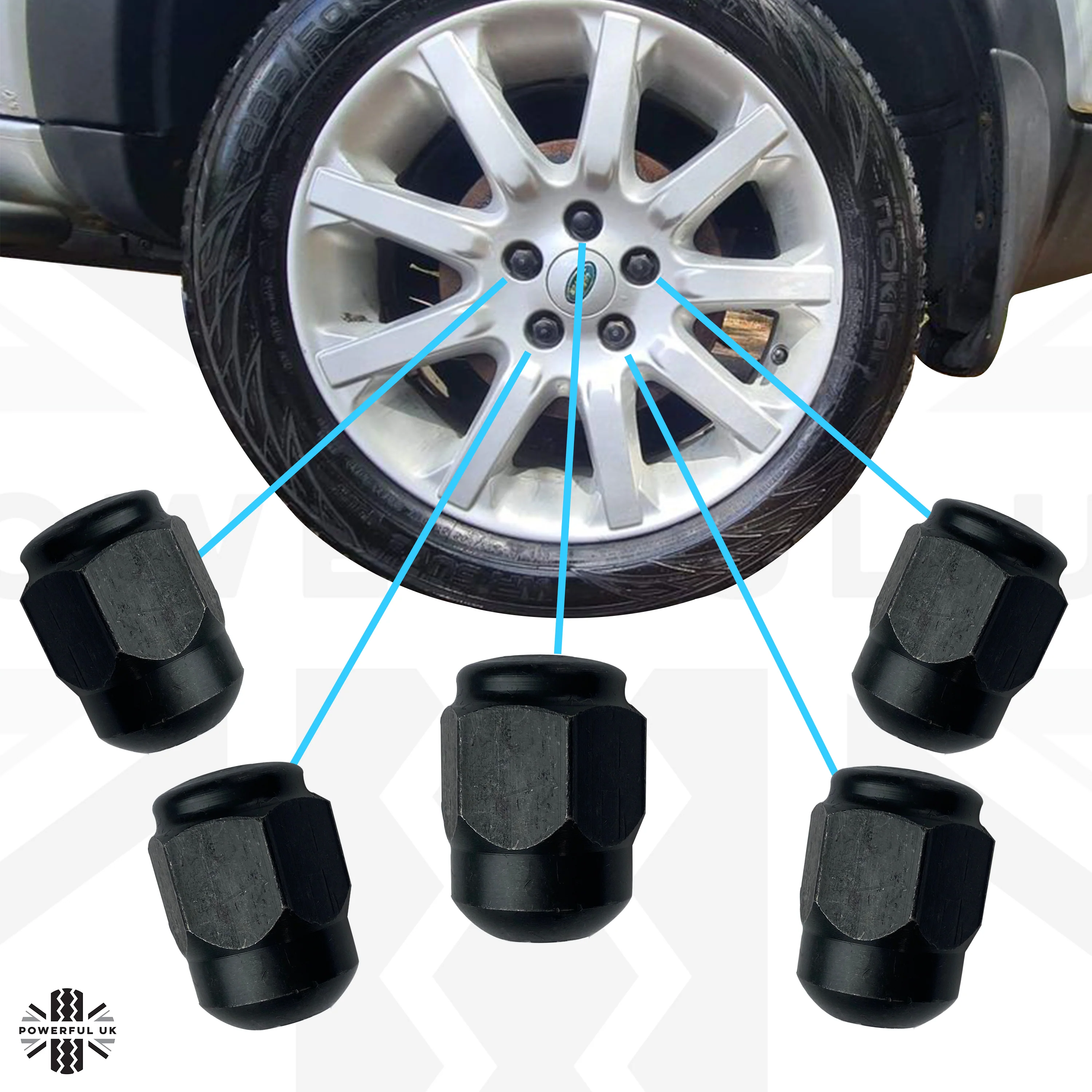 20pc Black Wheel Nut kit for Land Rover Freelander 1 - Image 7