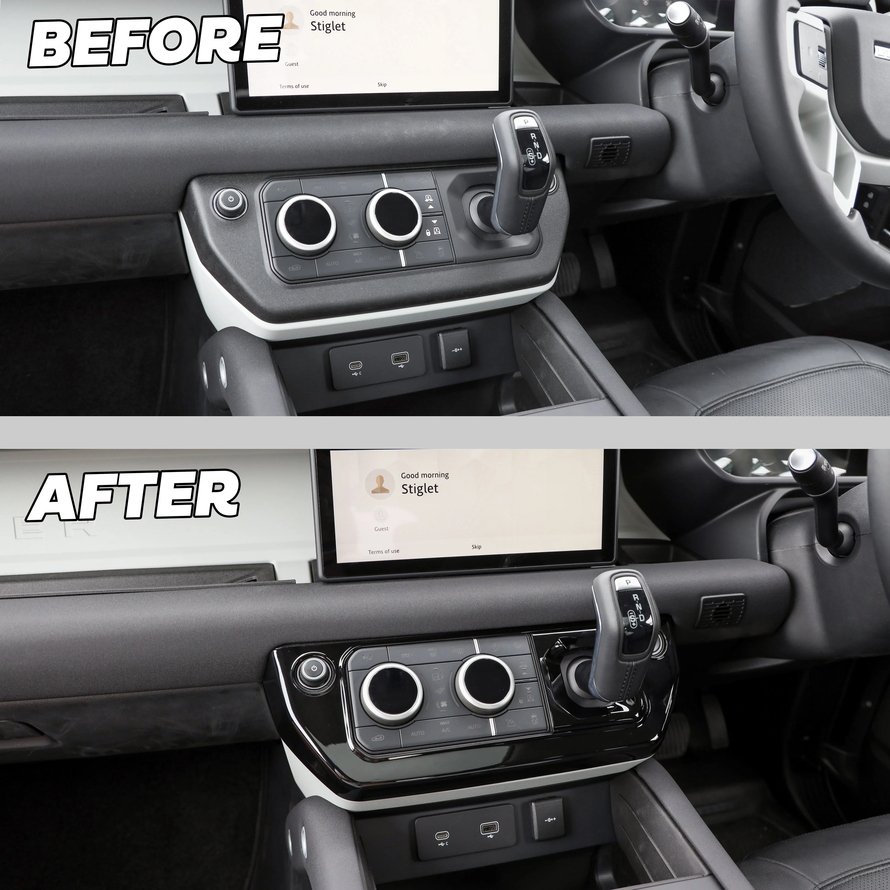 2pc Centre Console Dash Cover Kit in Gloss Black for Land Rover Defender L663 - Image 5