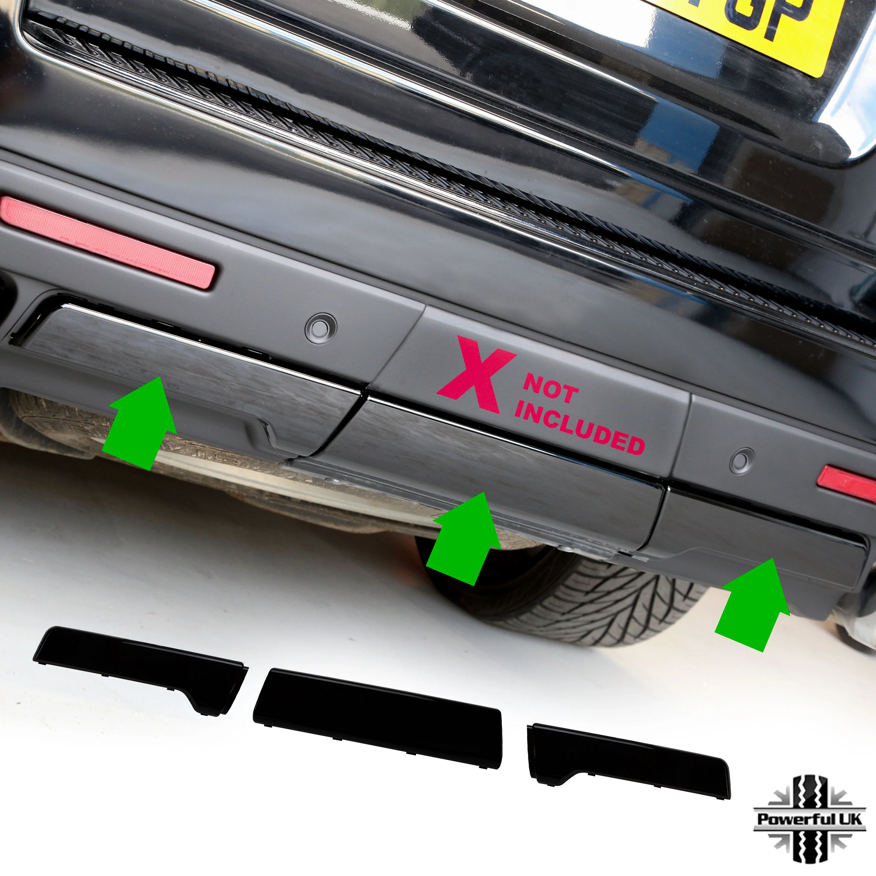 3pc Bumper Inserts for Range Rover Sport Autobiography Rear Bumper - Gloss Black - Image 3