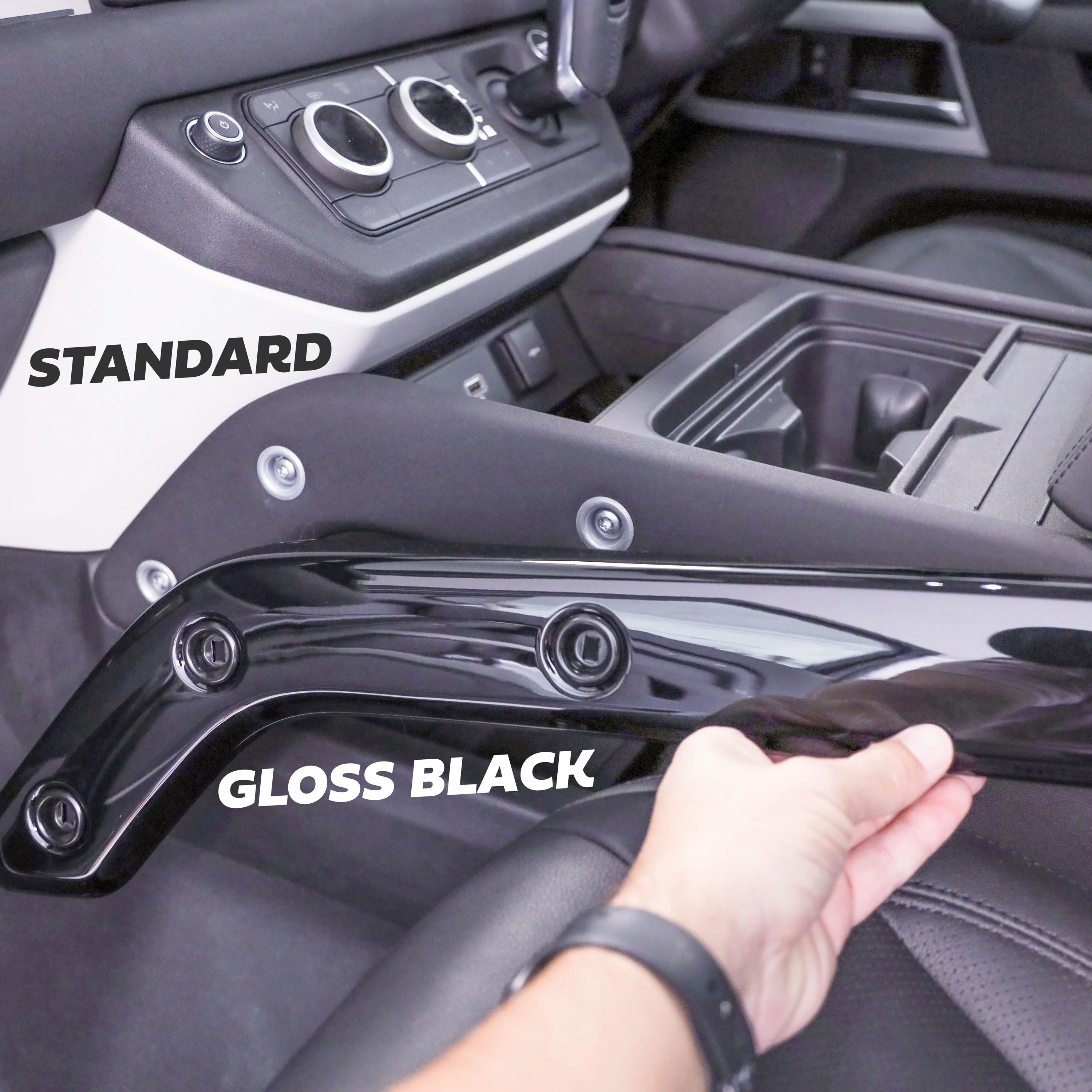 3pc Gloss Black Interior Trim Kit (Centre console & door pull) for Land Rover Defender 90 - RHD - Image 4
