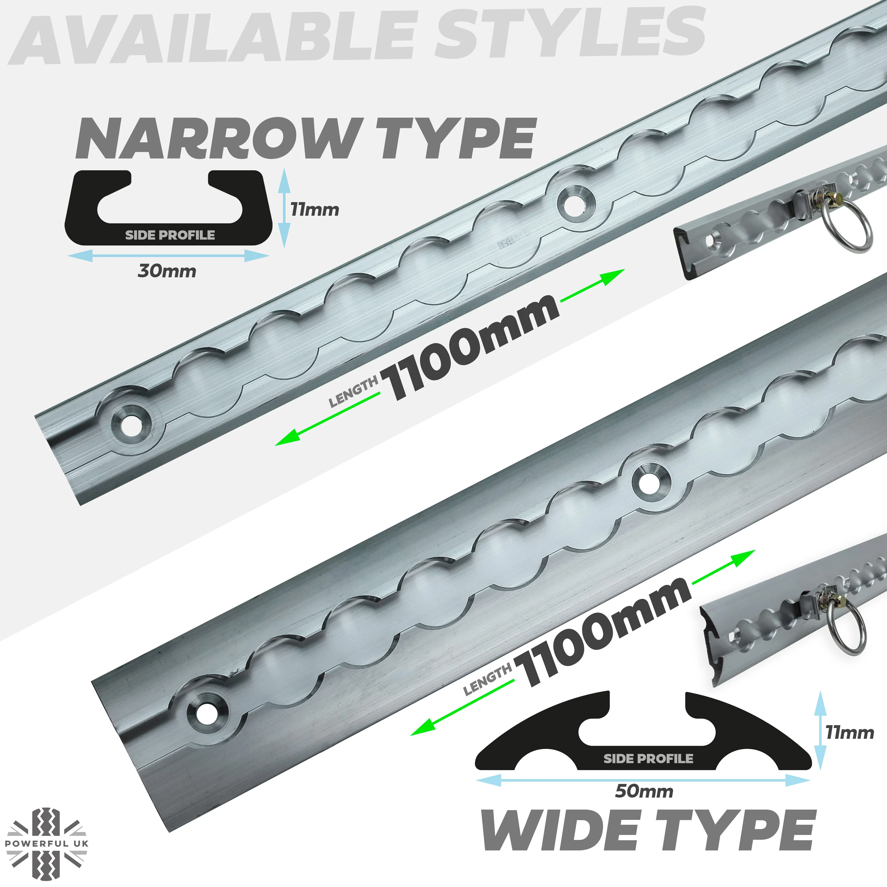 3x Cargo Track/Rails + 6x Tie-down loops - Wide Type - Black - Image 5