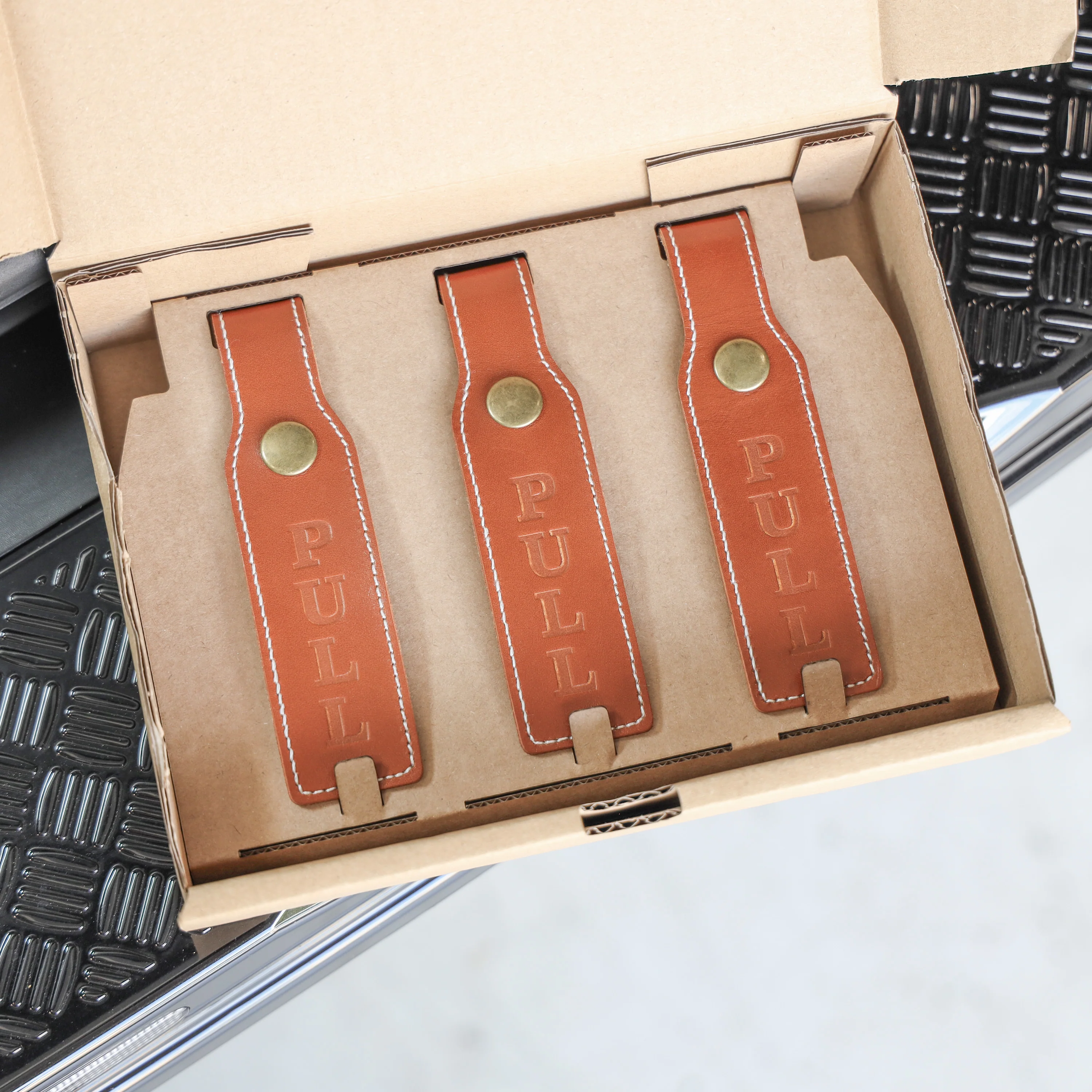 3x PULL Tabs for Land Rover Defender L663 - Tan Brown - Image 3