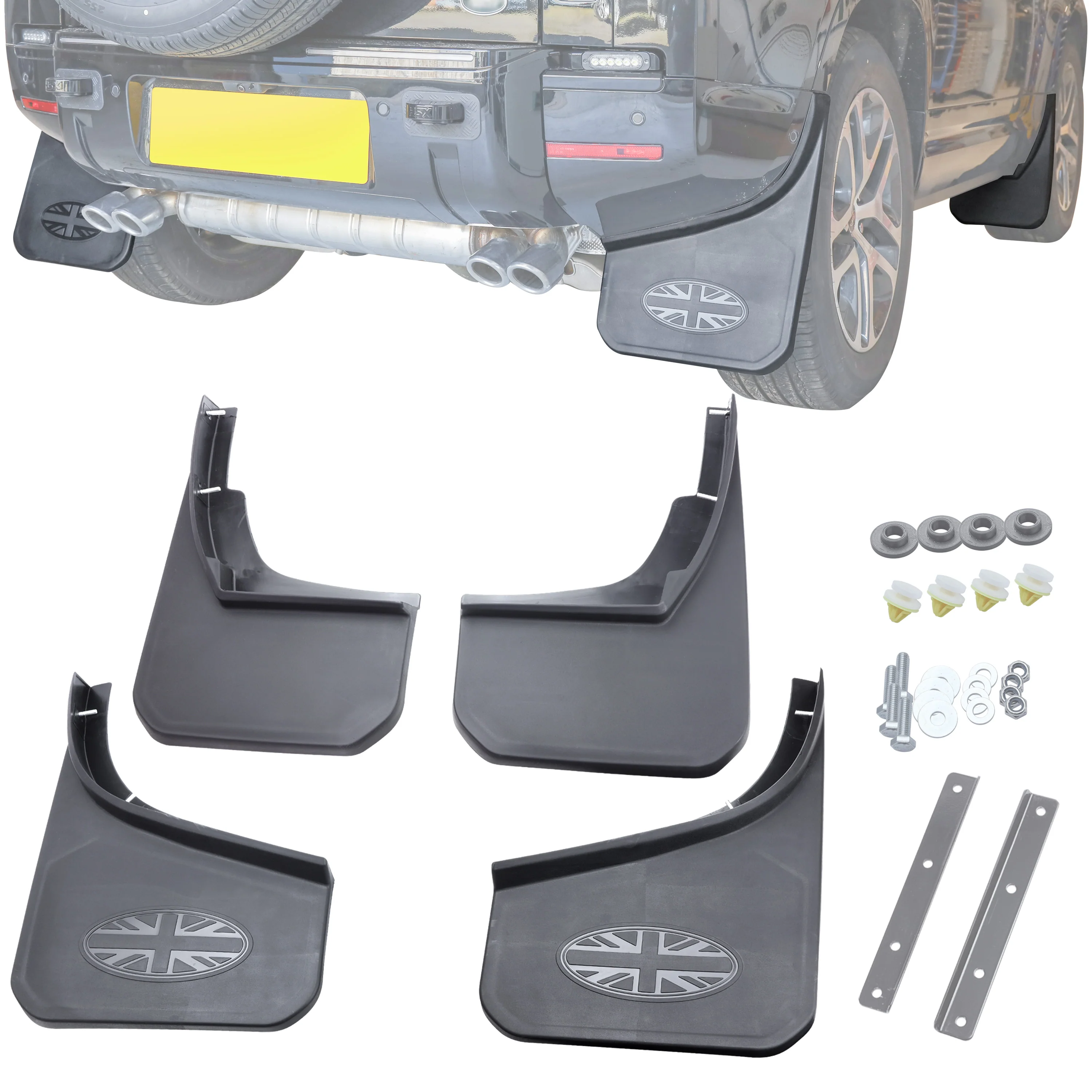 4pc Mudflap Kit with Union Jack for Land Rover Defender L663 (90/110)