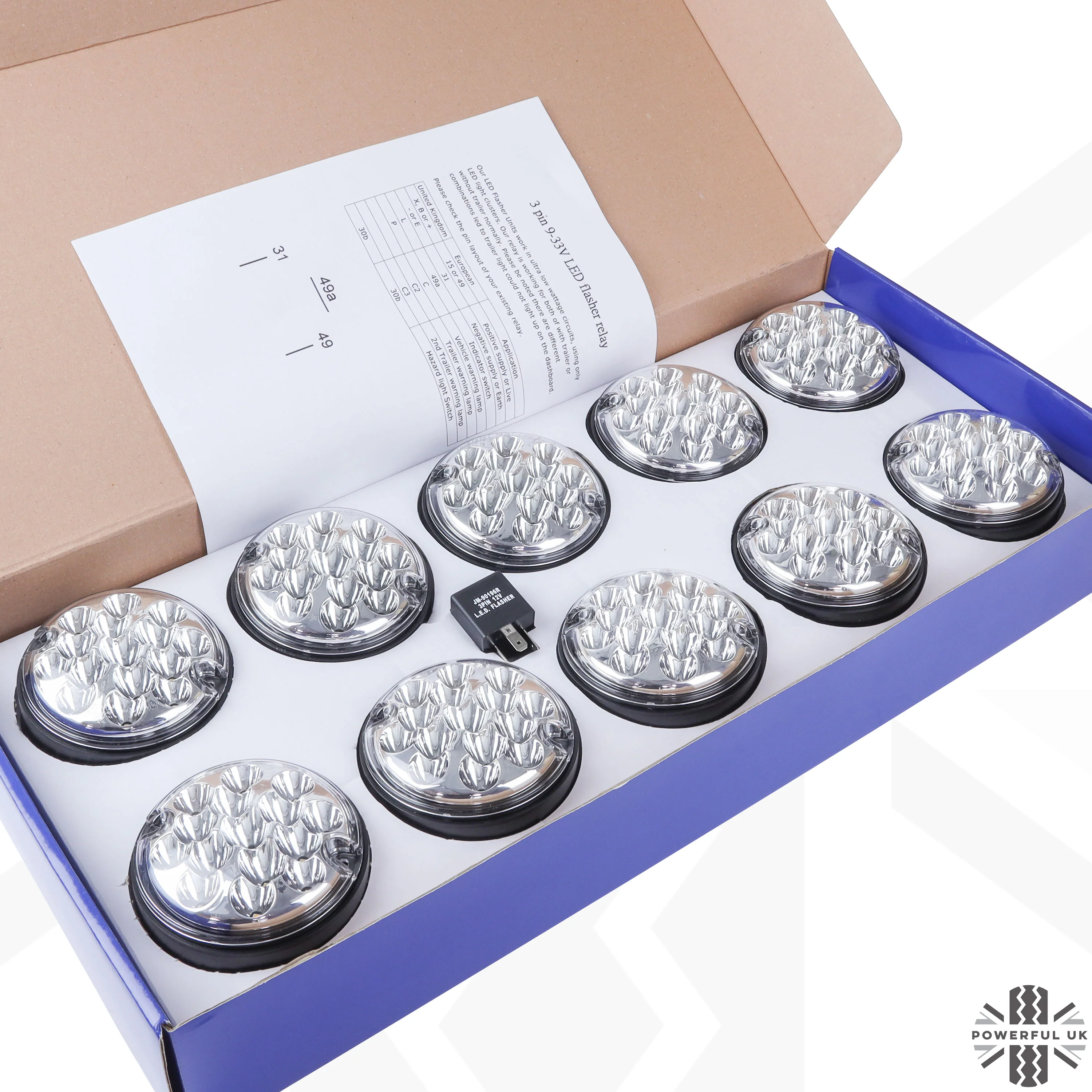 95mm 10pc NAS LED Light Kit for Land Rover Classic Defender - Clear Lens - Image 4