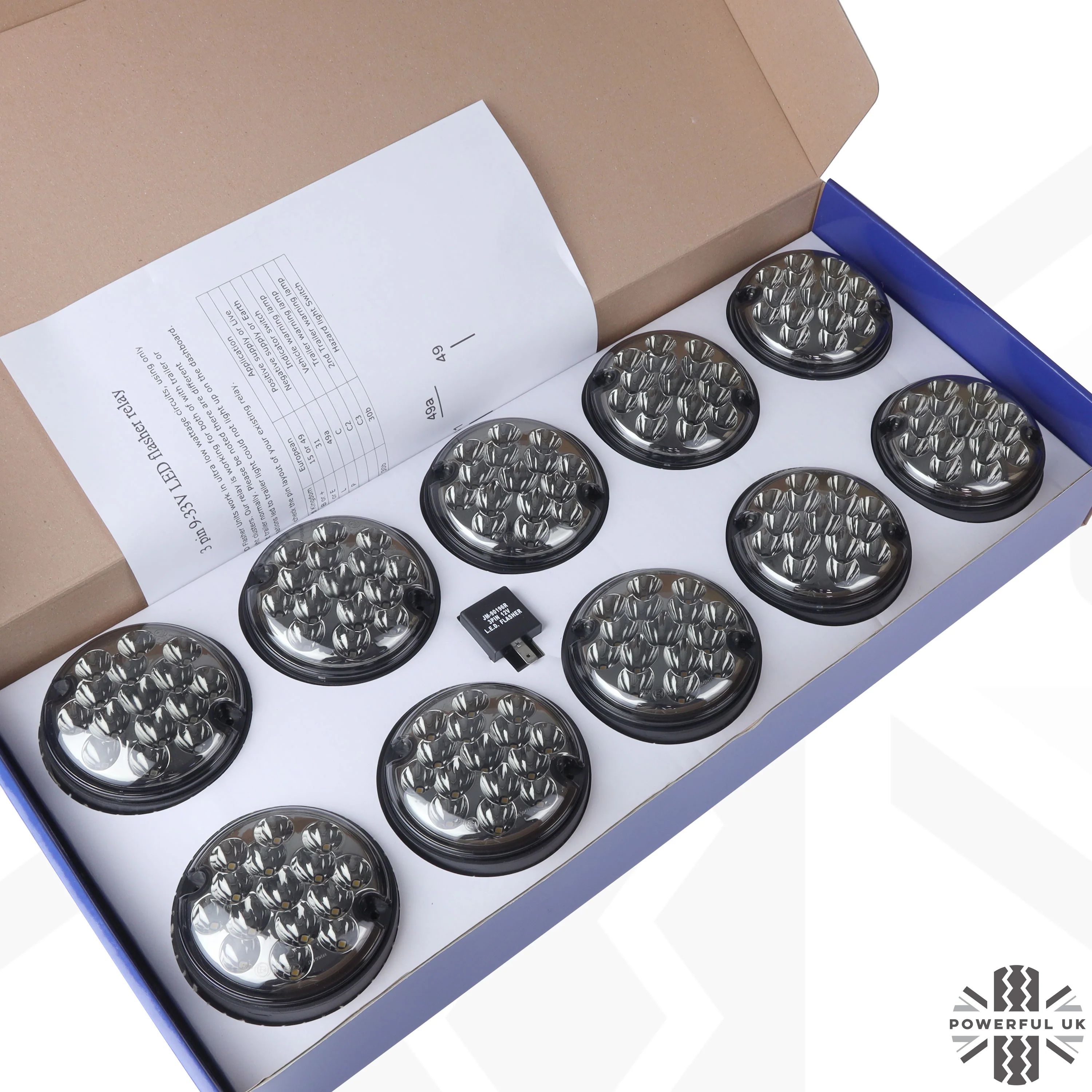 95mm 10pc NAS LED Light Kit for Land Rover Classic Defender - Smoked Lens - Image 3