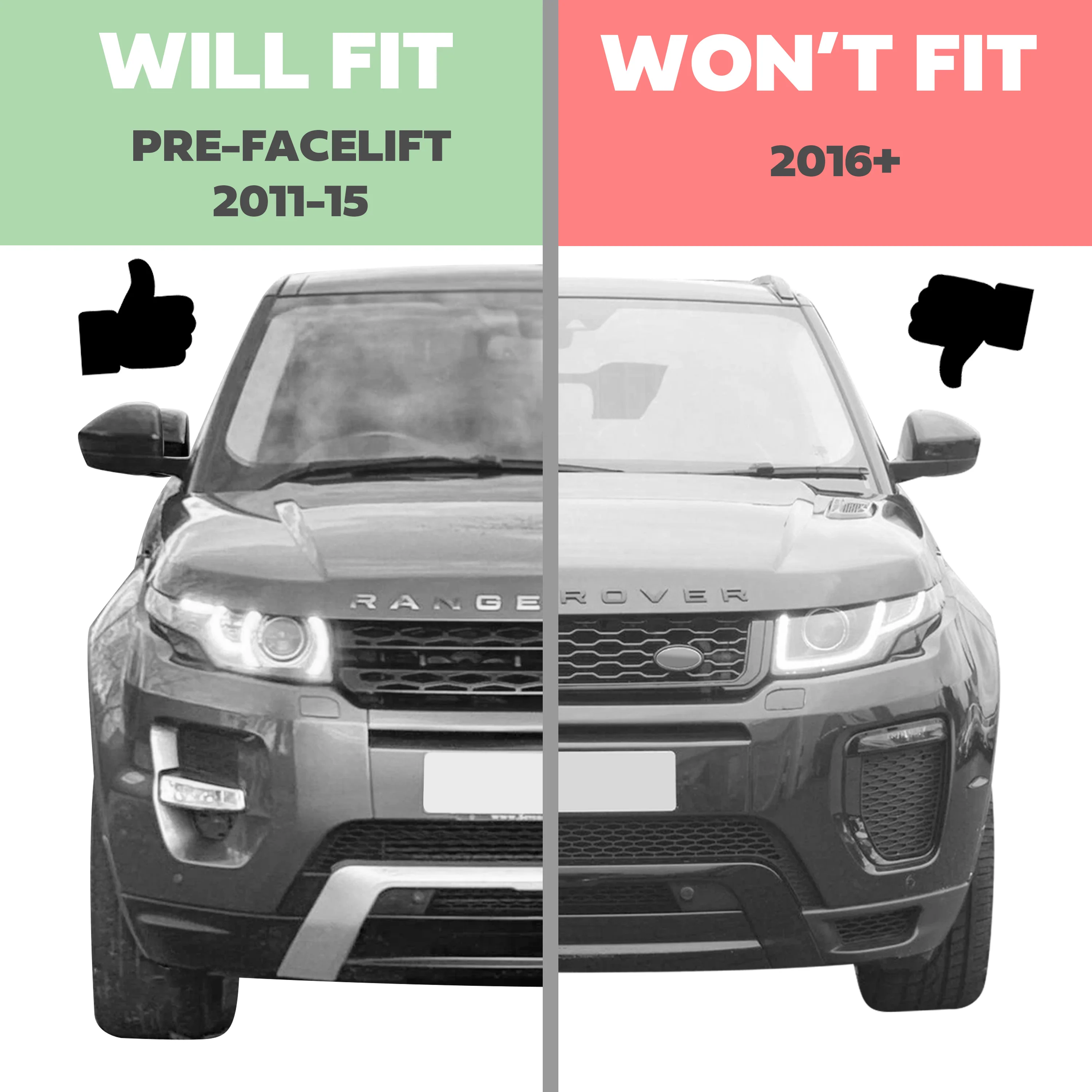 Black Front fog Surrounds wih Carbon Fibre Effect Inserts for Range Rover Evoque SE & HSE (2016-19) - Image 11