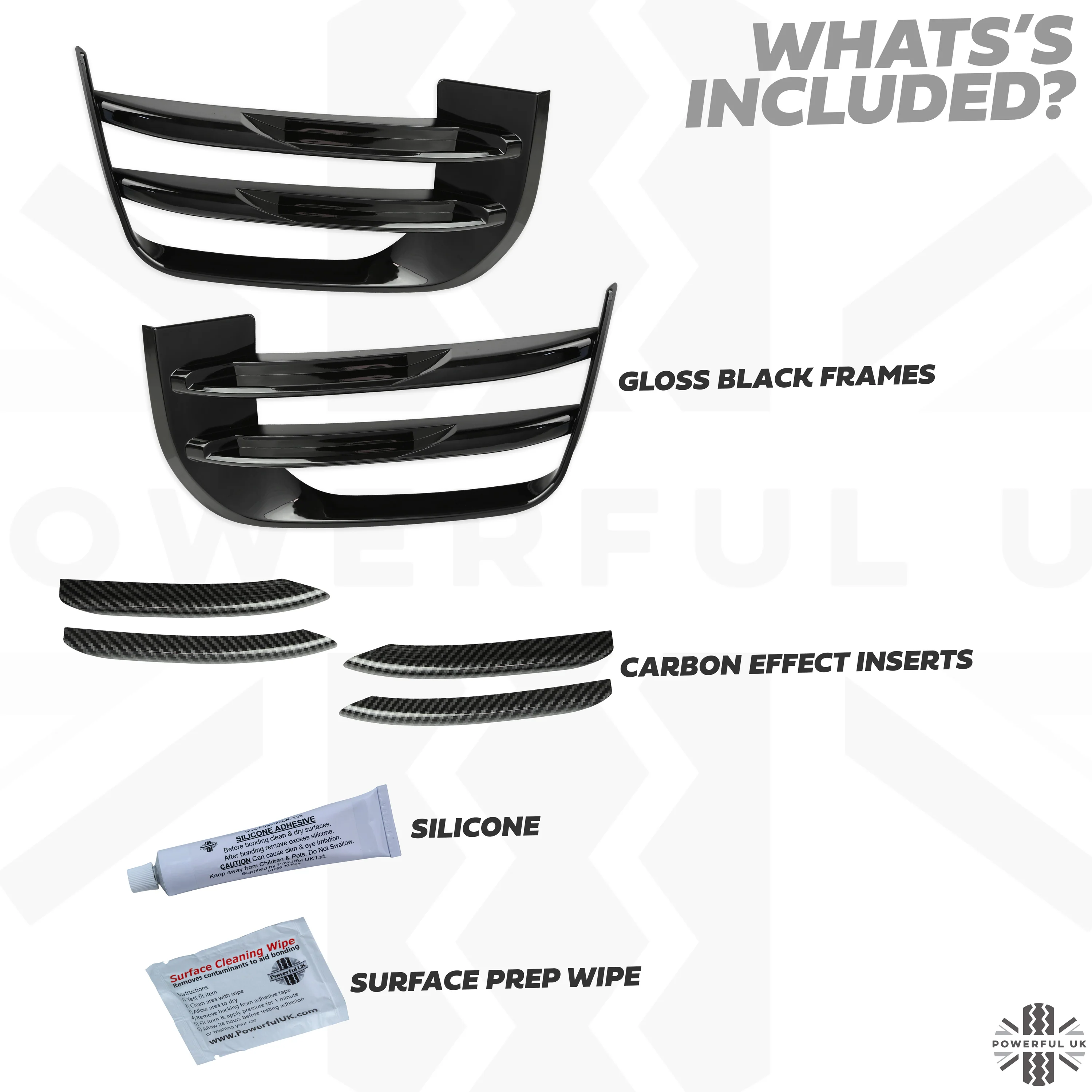 Black Front fog Surrounds wih Carbon Fibre Effect Inserts for Range Rover Evoque SE & HSE (2016-19) - Image 3