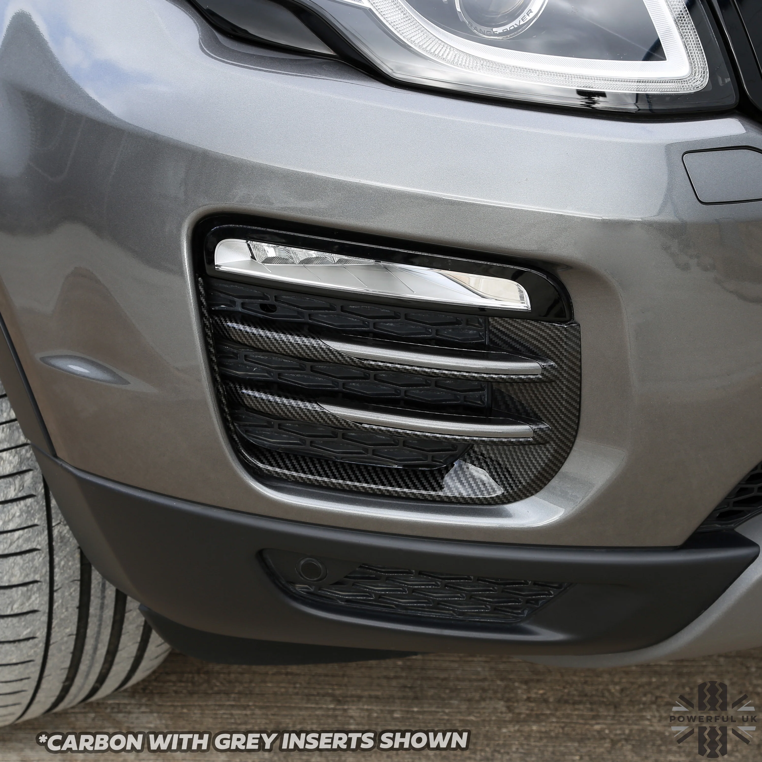 Black Front fog Surrounds wih Silver Inserts for Range Rover Evoque SE & HSE (2016-19) - Image 5