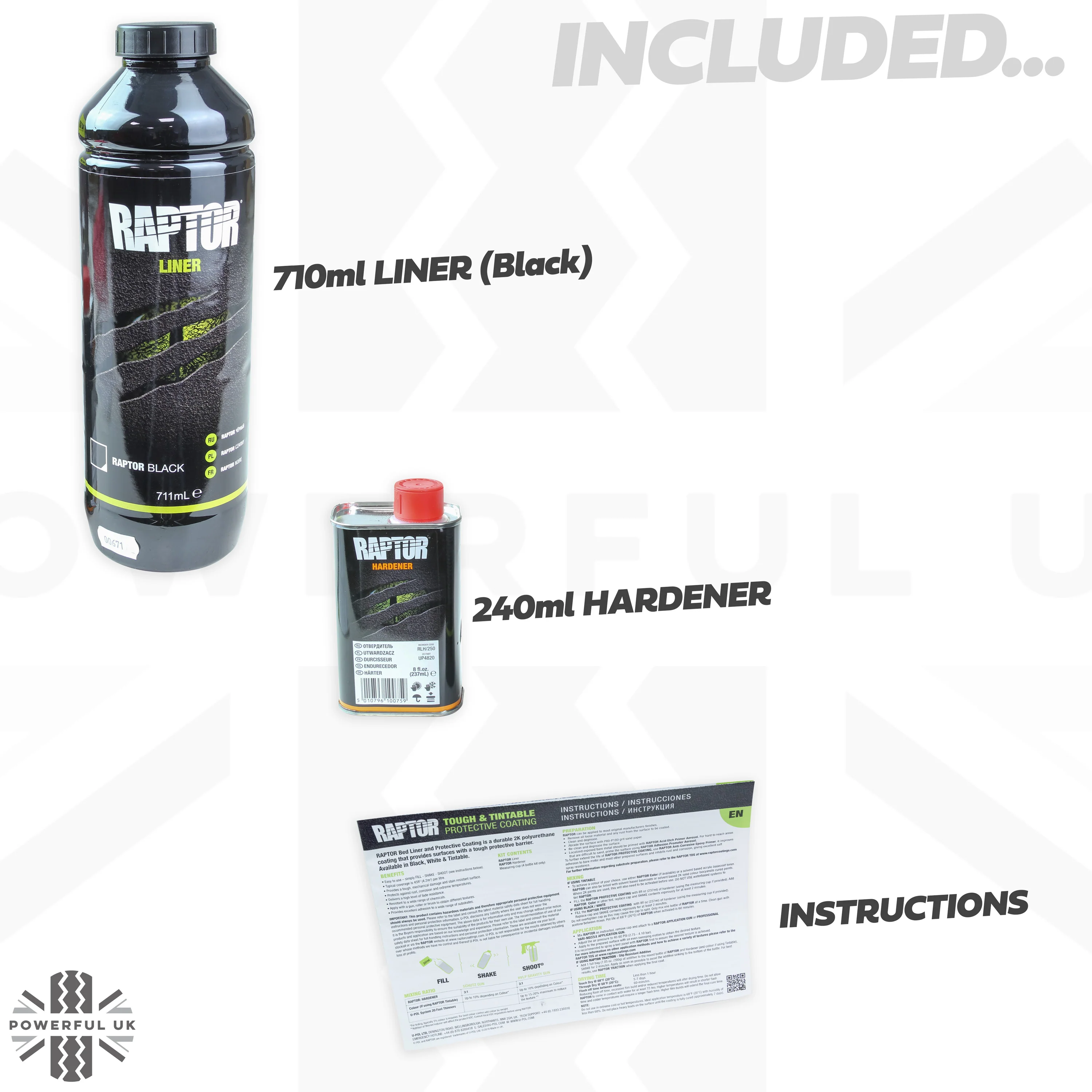 Black UPOL Raptor Paint 1 Litre (710ml liner + 240ml hardener) - Image 4