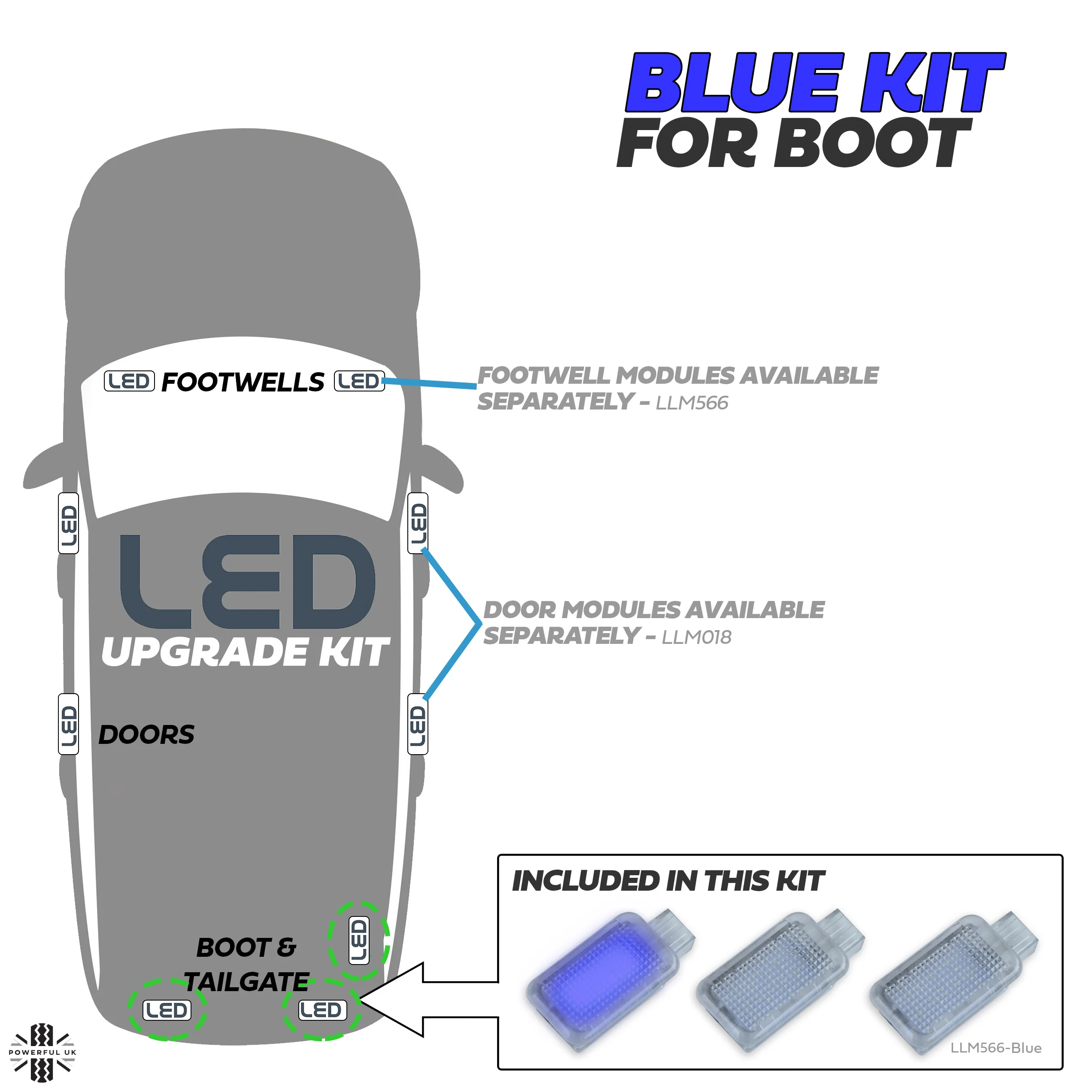 BLUE LED Interior Boot Lights for Range Rover Sport L494 (3pc) - Image 3