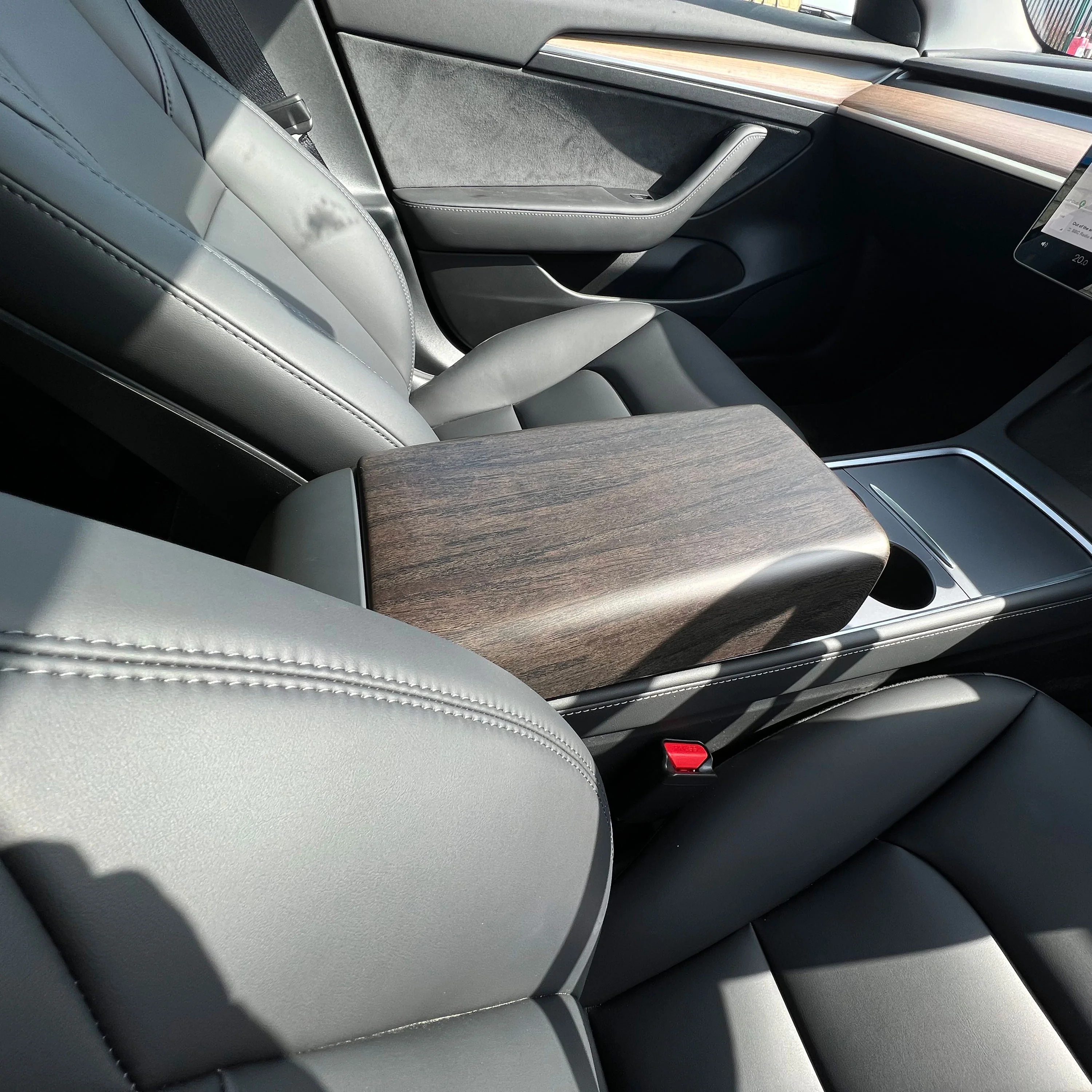 Centre Armrest Cover in Dark Oak Wood for Tesla Model 3 & Y - Image 2