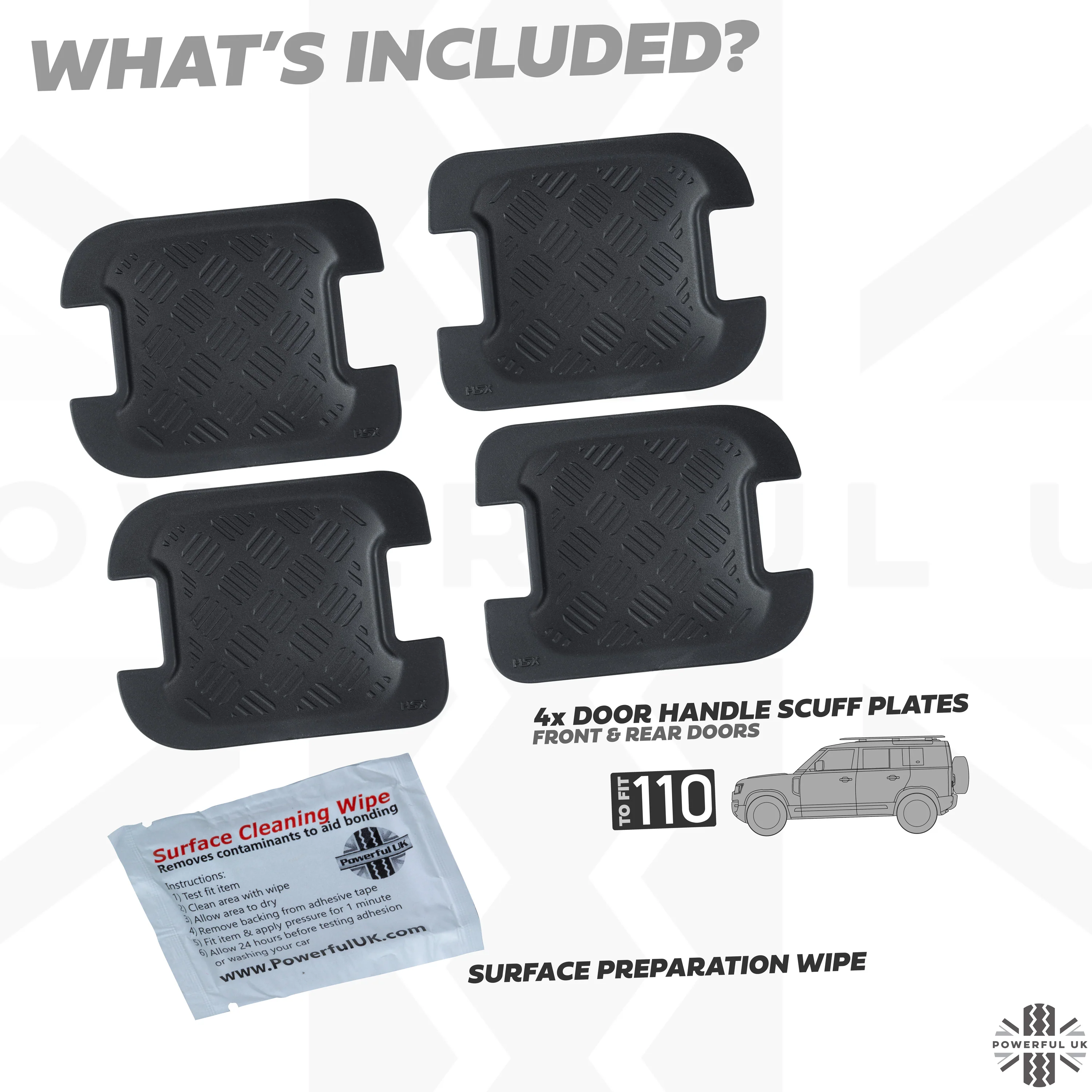 Chequer Plate Door Handle Scuff Plates (4pc) for Land Rover Defender L663 110/130 (4 door) - Image 4
