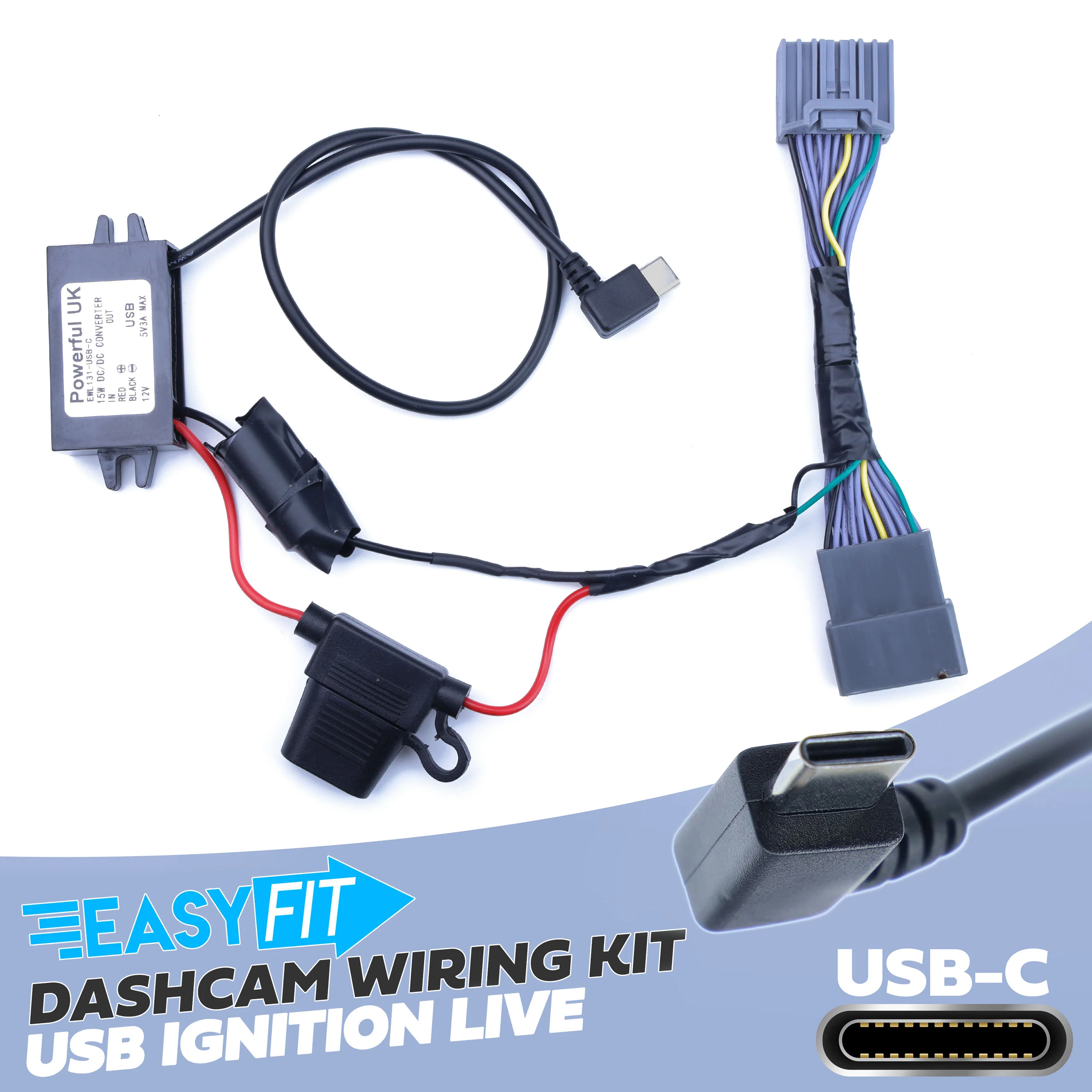 Dash Cam Hardwire Kit For Jaguar XF with EARLY overhead console - USB-C