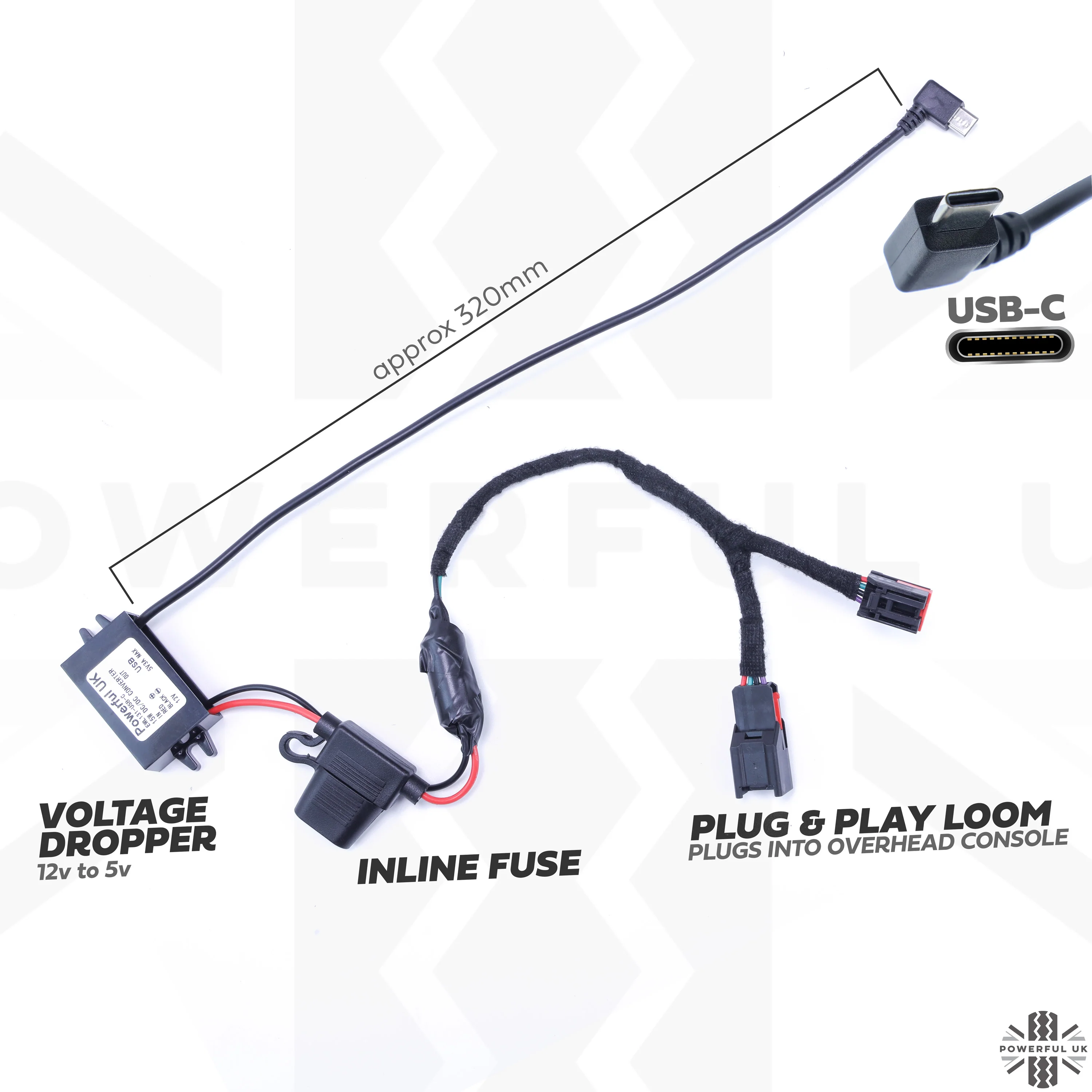 Dash Cam Overhead Console Wiring Kit loom for Land Rover Discovery 3/4 - USB-C - Image 3