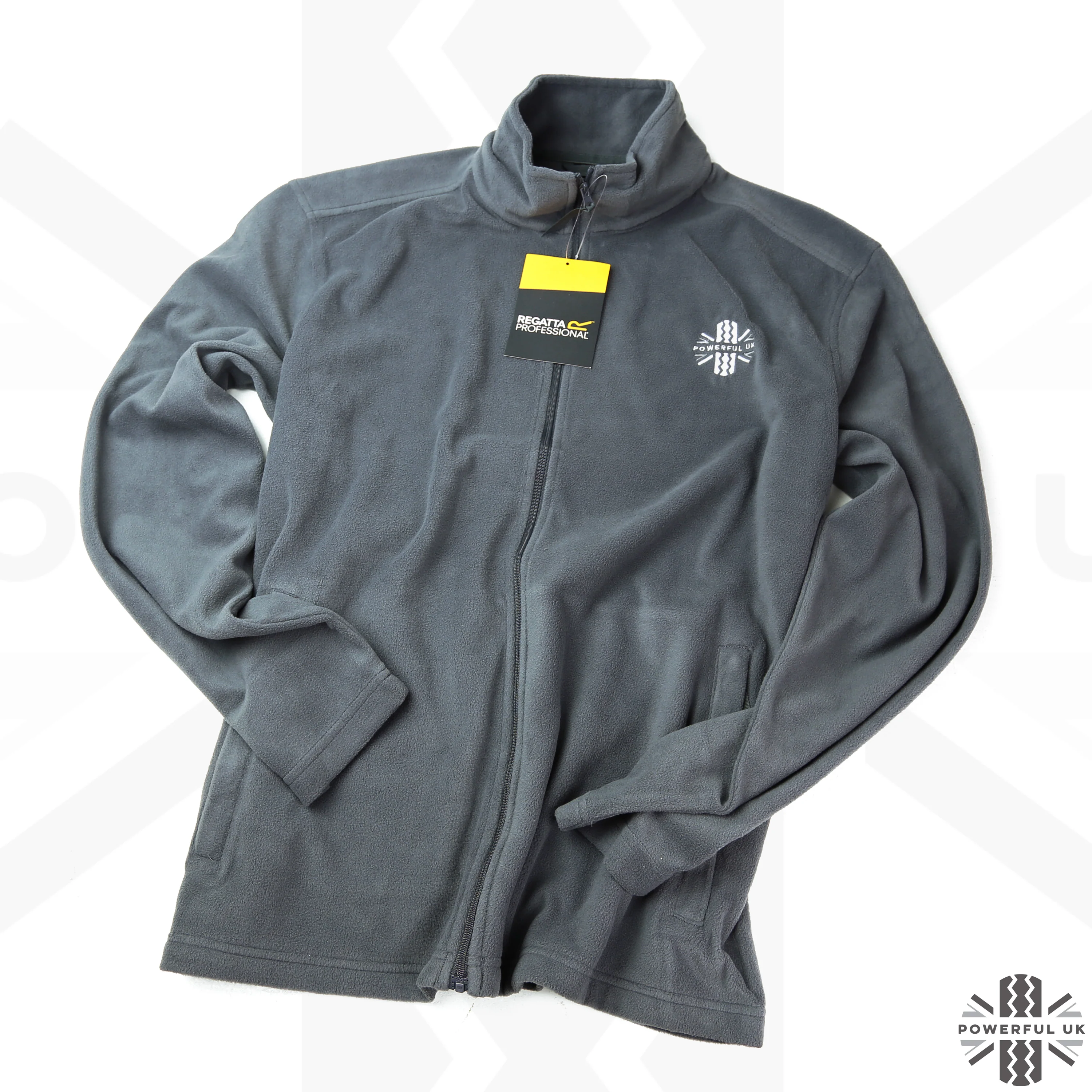 Embroidered Fleece Powerful UK Ltd "Merch" - Seal Grey - SMALL - Image 3