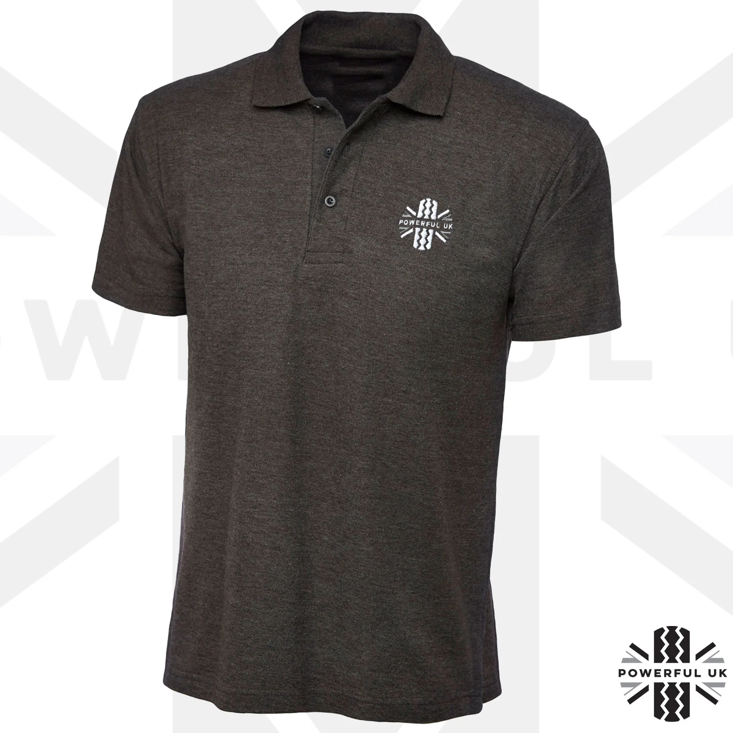 Embroidered Polo Shirt Powerful UK Ltd "Merch" - Charcoal Grey - SMALL - Image 4