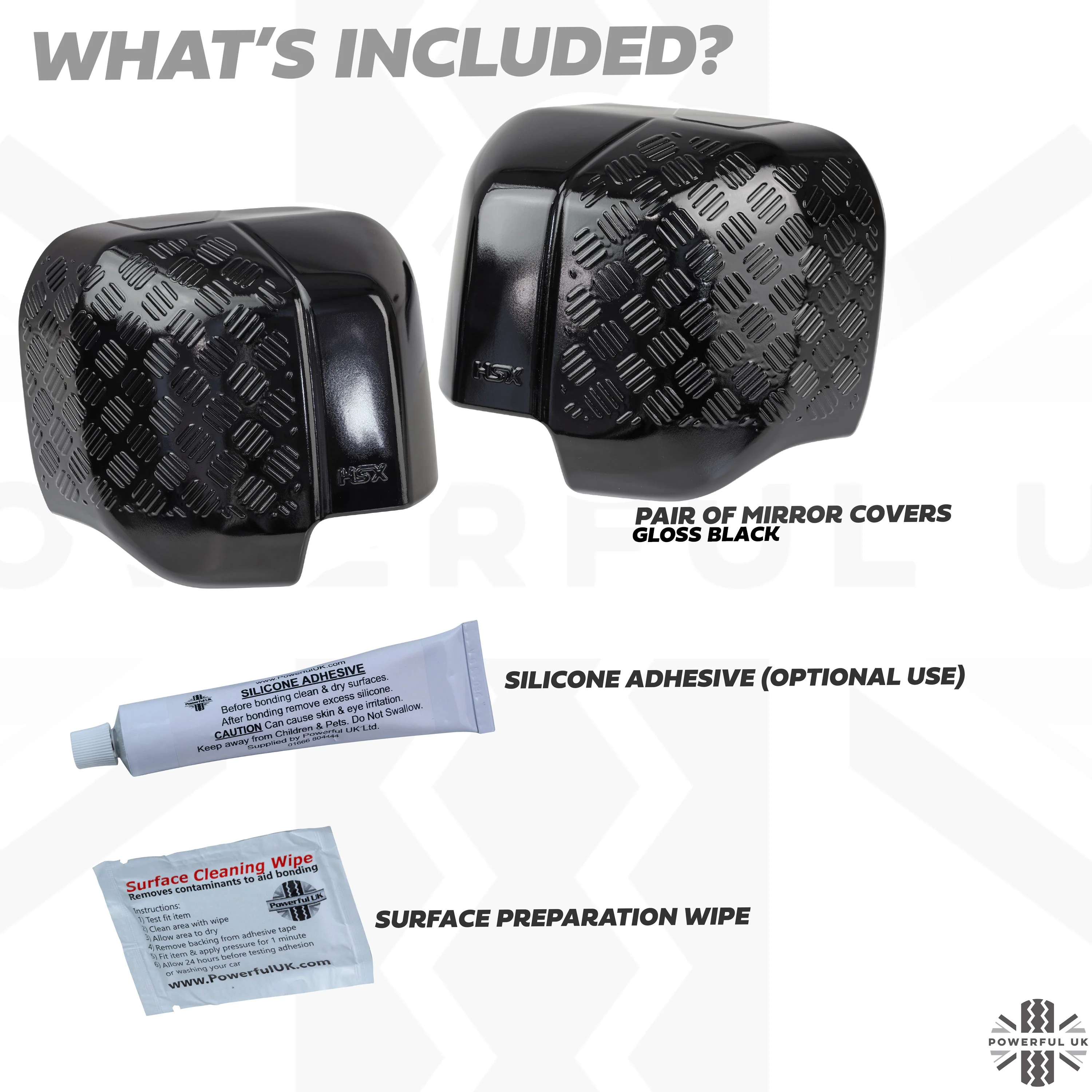 Extended Mirror Covers Chequer Plate for Land Rover Defender L663 - Gloss Black - Image 5