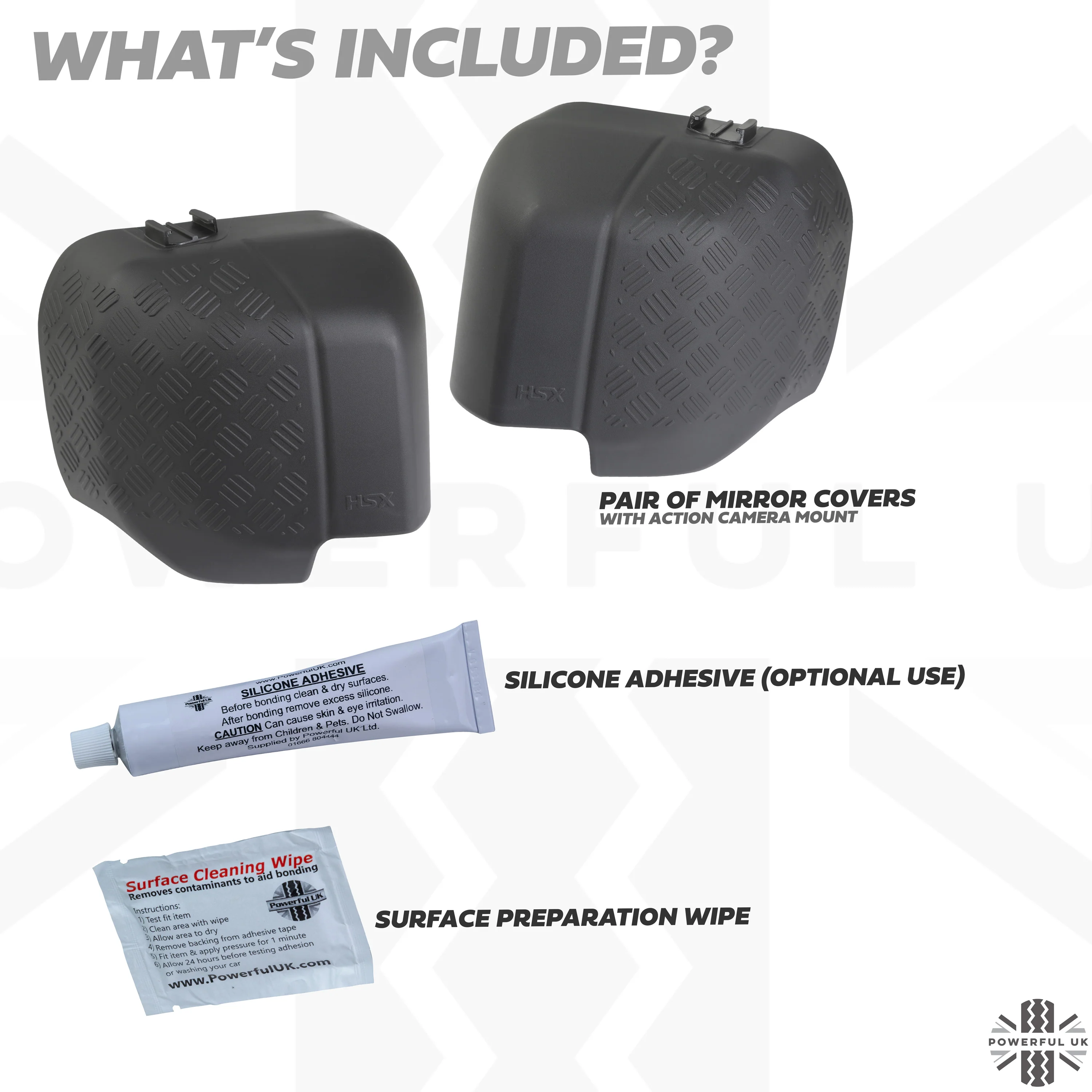 Extended Mirror Covers Chequer Plate  for Land Rover Defender L663 - with Action Camera Mount - Image 6