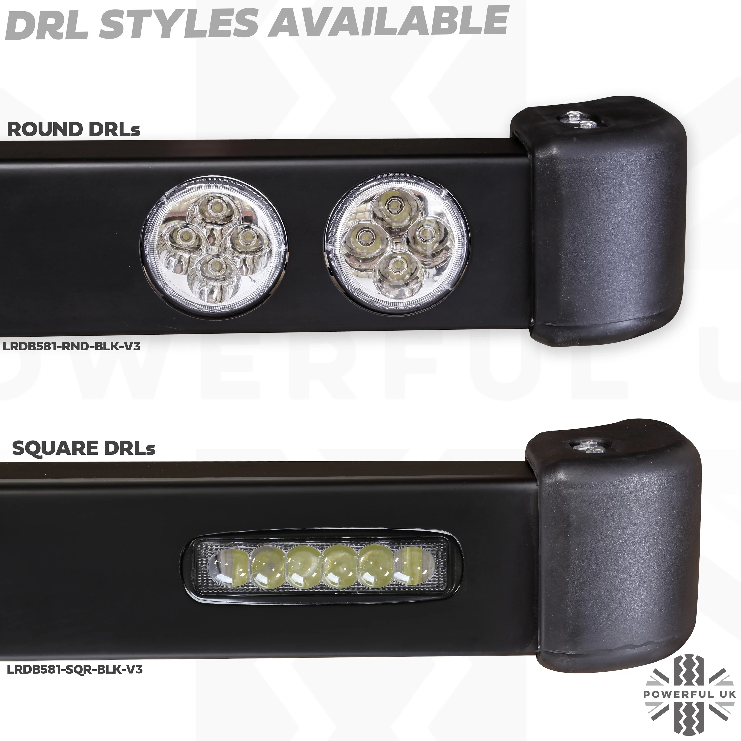 Front Bumper - Black with Rectangular DRL's - for Land Rover Defender - Image 9