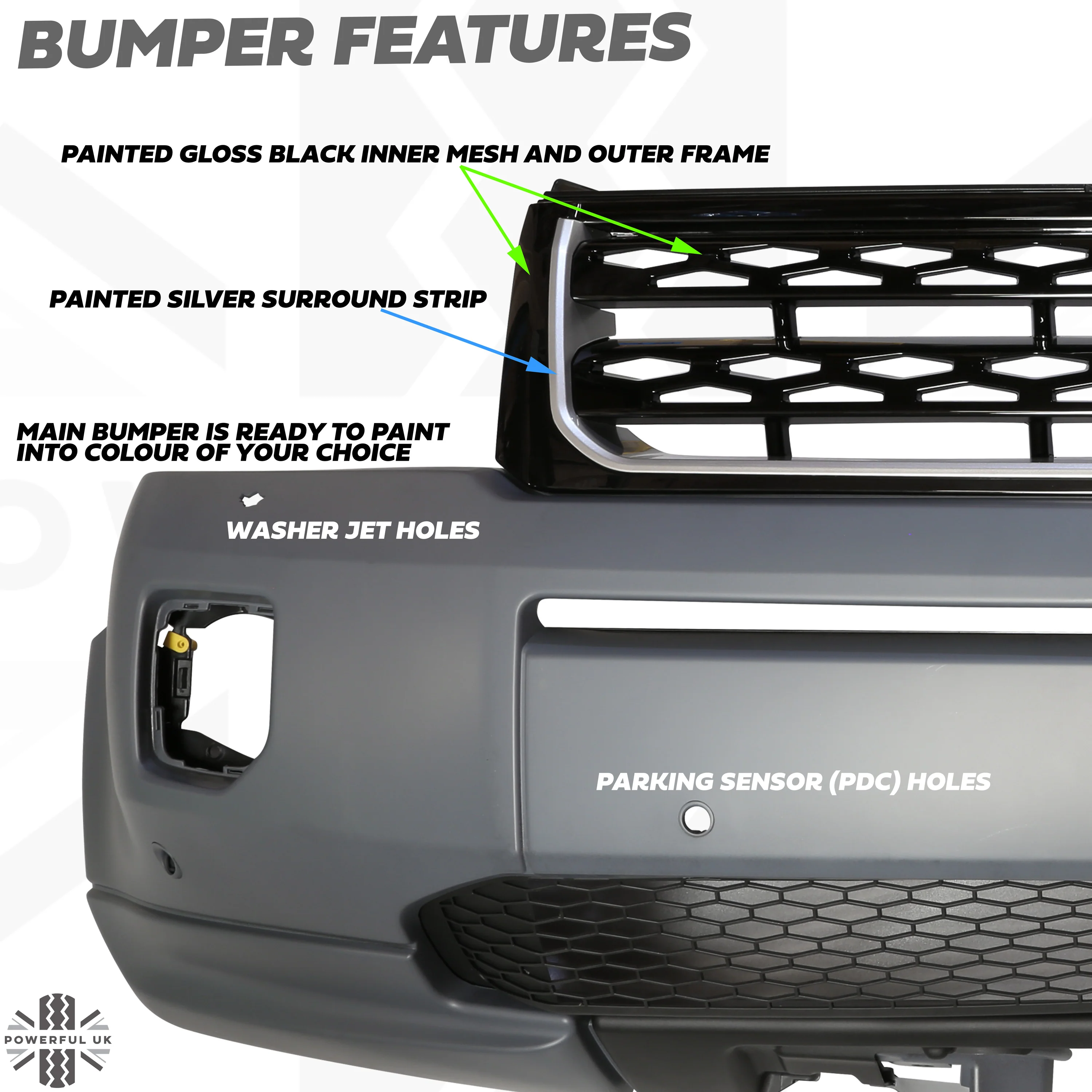 Front Bumper & Grille 2012 Facelift Style - Black grille - for Land Rover Freelander 2 - Image 5