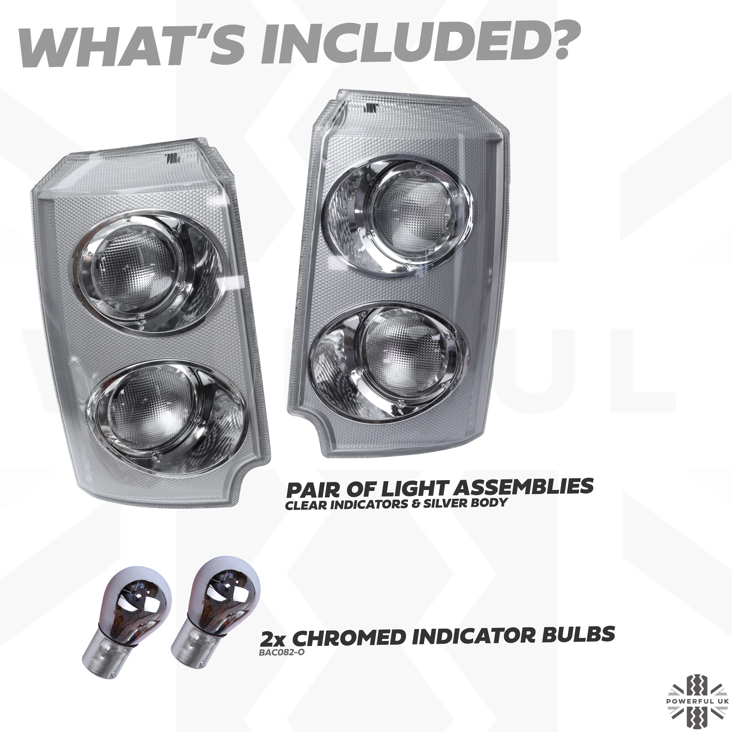 Front Side Light / Indicator Assembly for Range Rover L322 - Clear Indicator/Silver Body - PAIR - Image 3