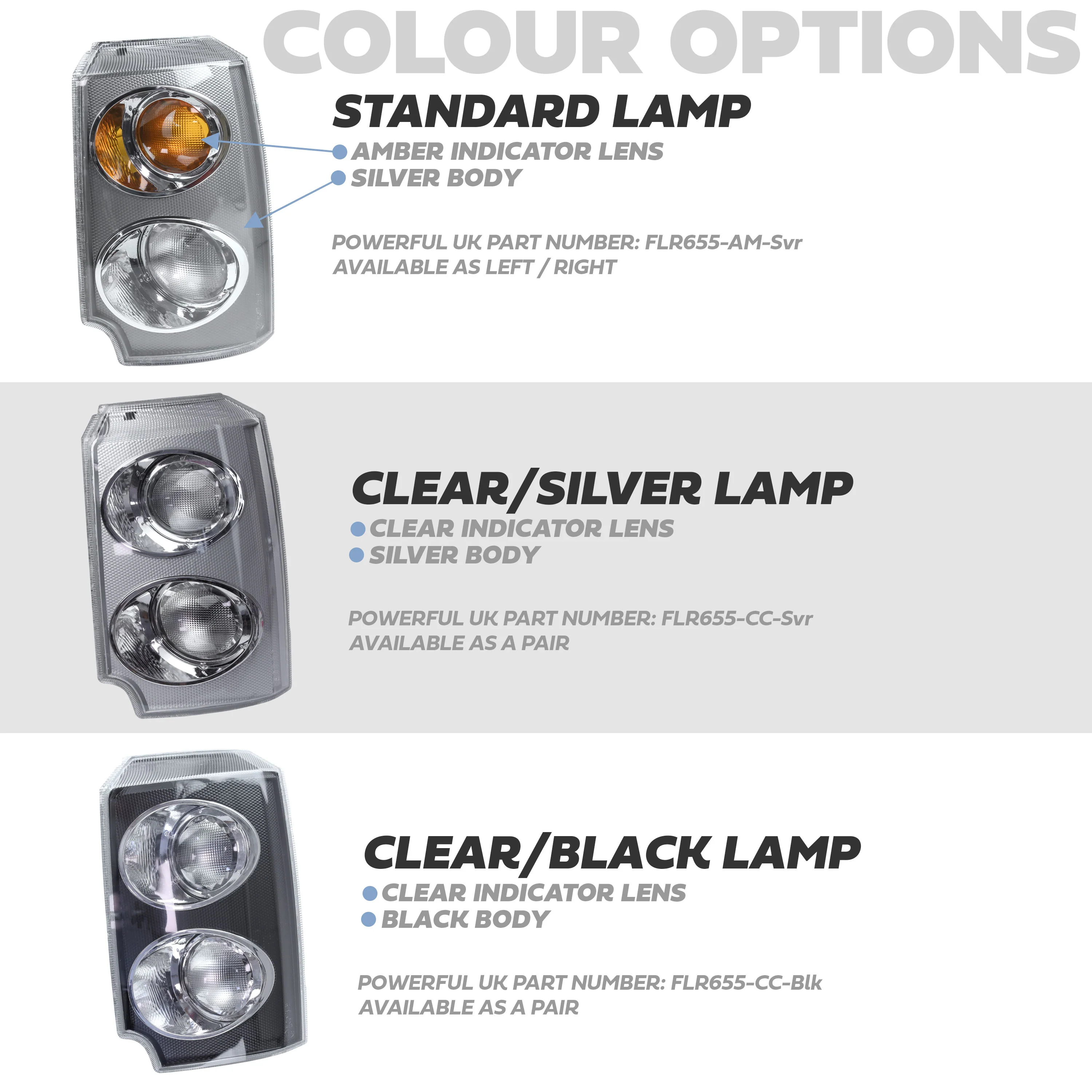 Front Side Light / Indicator Assembly for Range Rover L322 - Clear Indicator/Silver Body - PAIR - Image 7