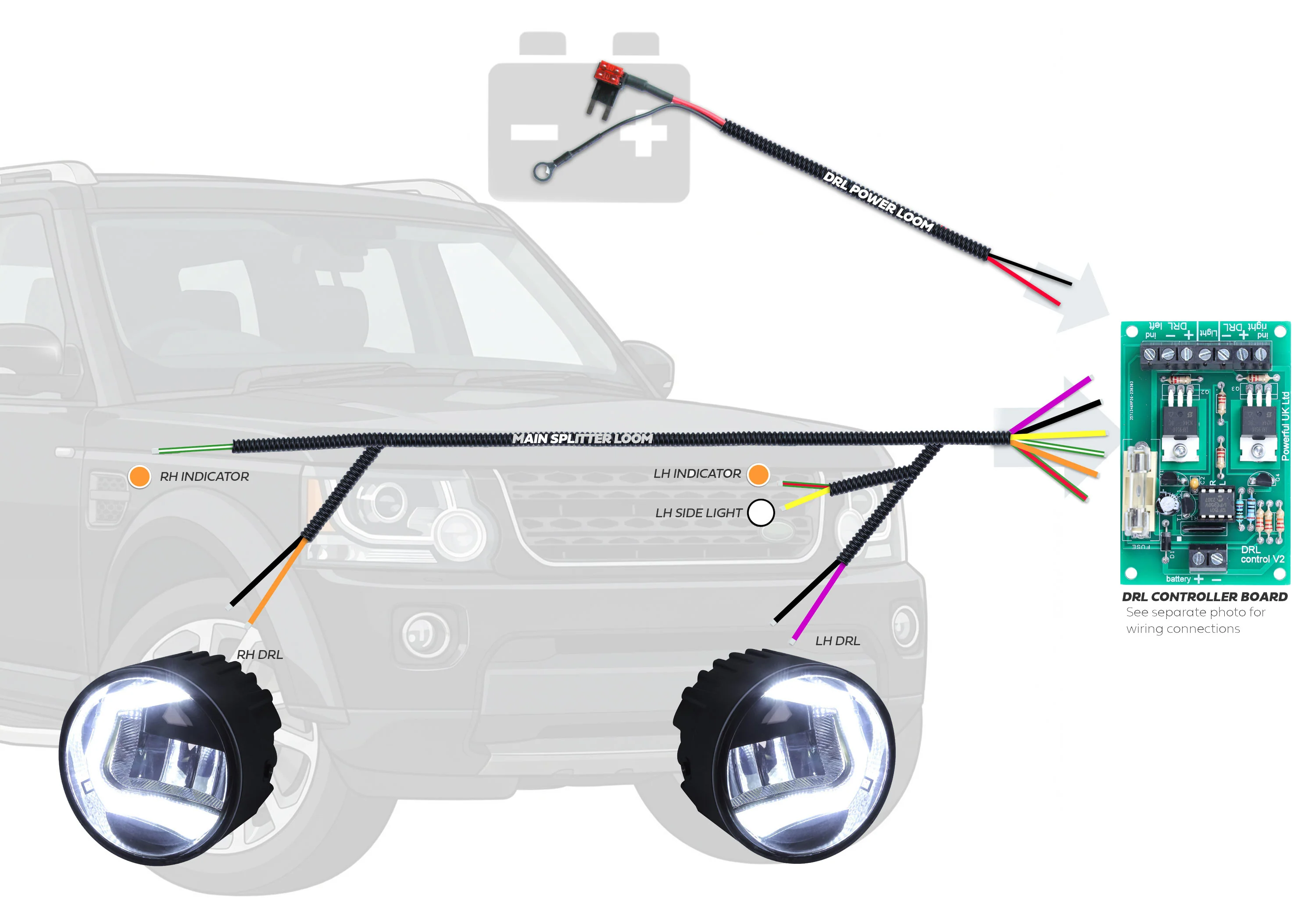 Full "2in1" LED Fog Lamp & DRL Kit with wiring for Land Rover Discovery 3 - Image 9