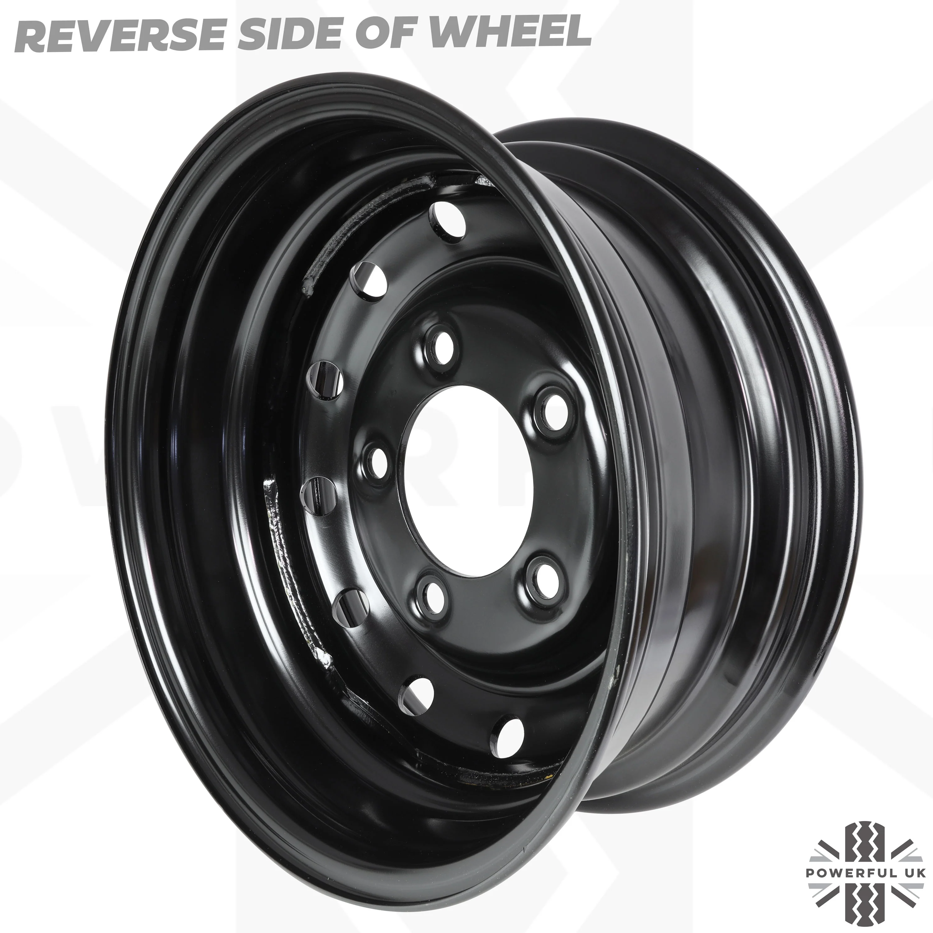 Genuine 16" Steel Wheel - Gloss Black - for Classic Land Rover Defender Heritage - Image 6