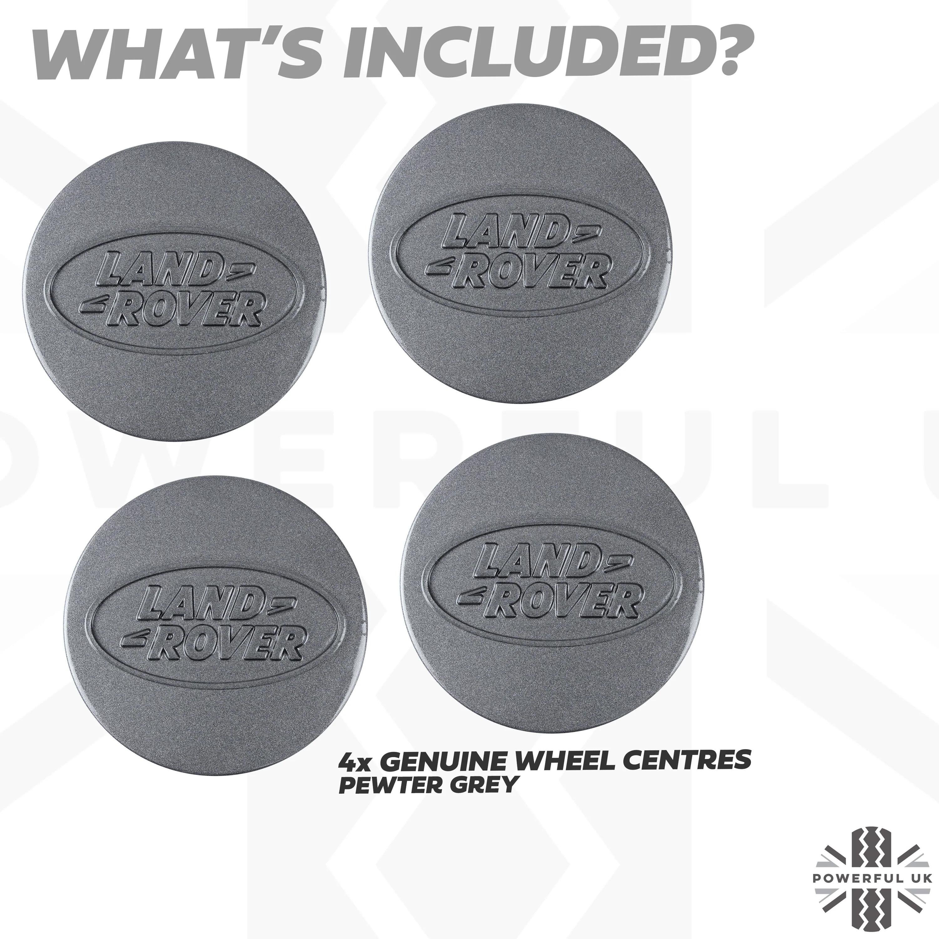 Genuine 4x Alloy Wheel Centre Caps (EARLY/LARGE type) for Land Rover Classic Defender - Pewter Grey - Image 3