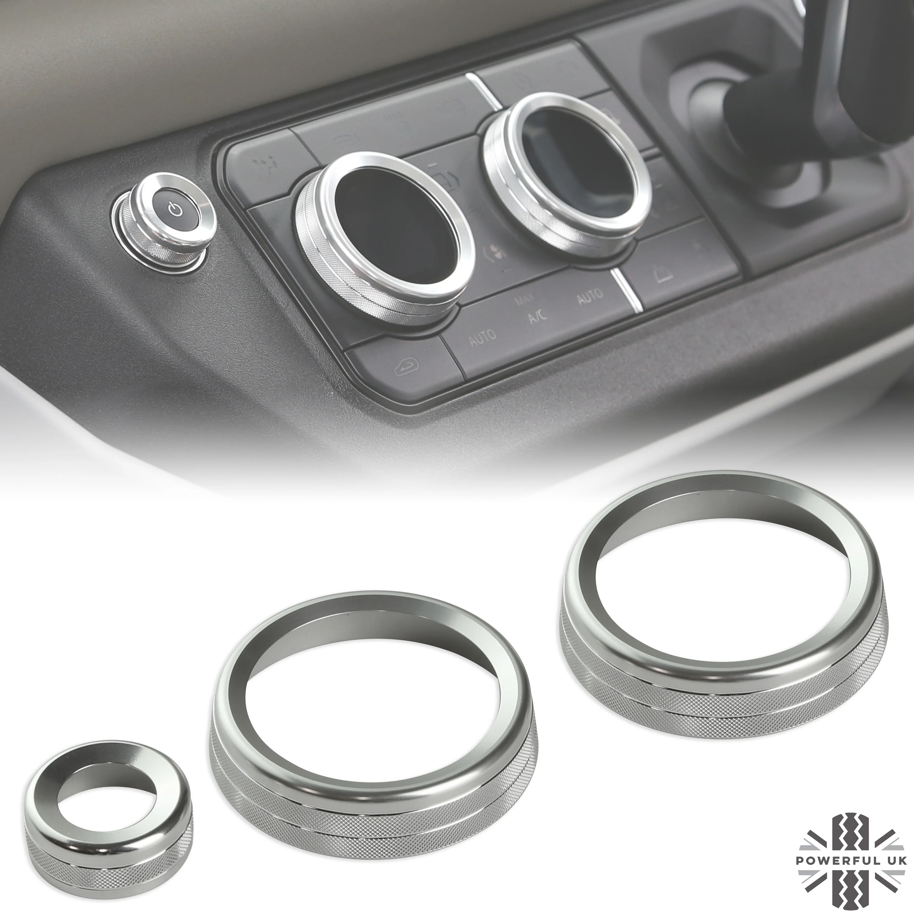 Interior Aircon Control Trim - Set of 3 - SILVER - for Land Rover Defender L663