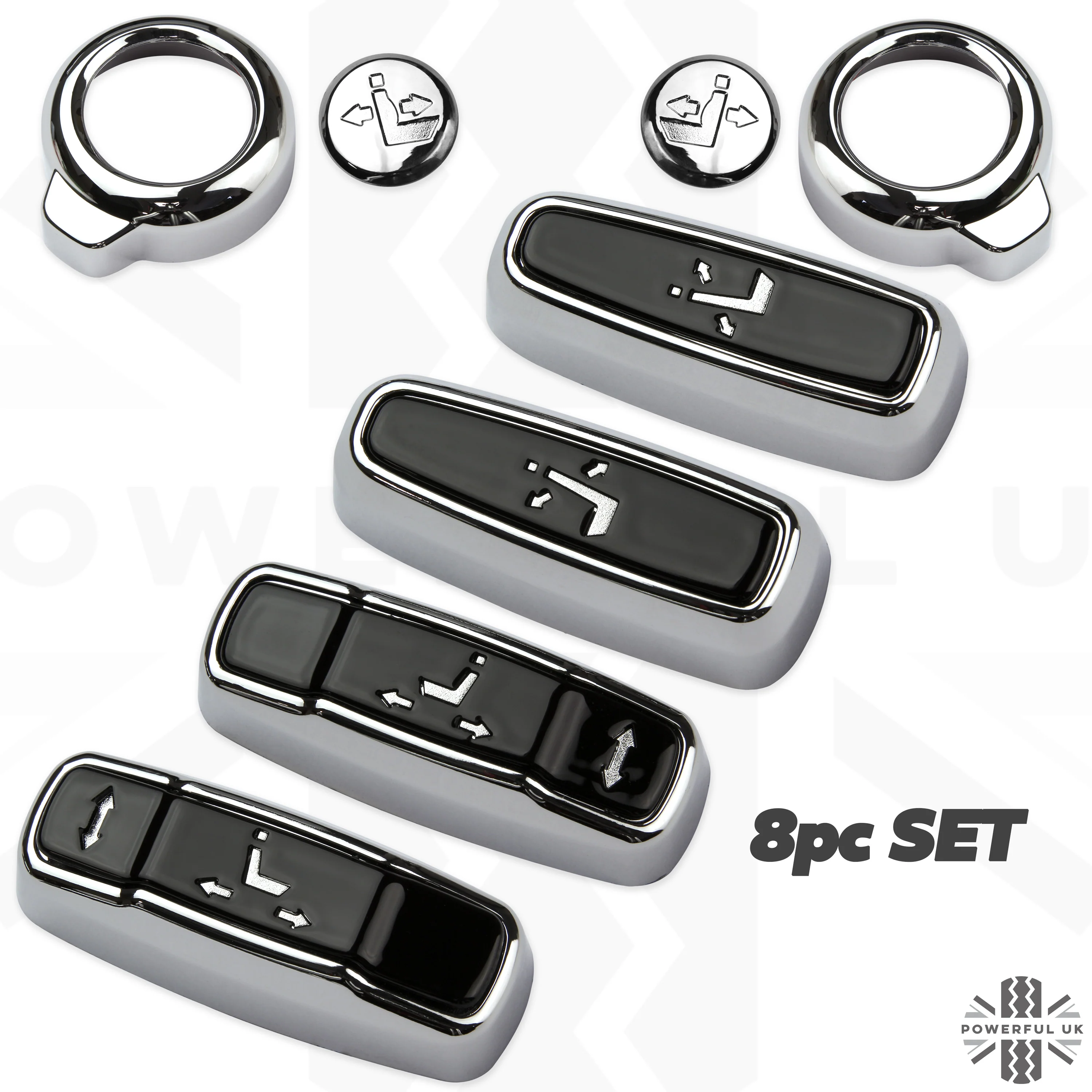 Interior Seat Button Covers (8 pc) - Chrome & Black for Range Rover Evoque 2016+ - Image 2