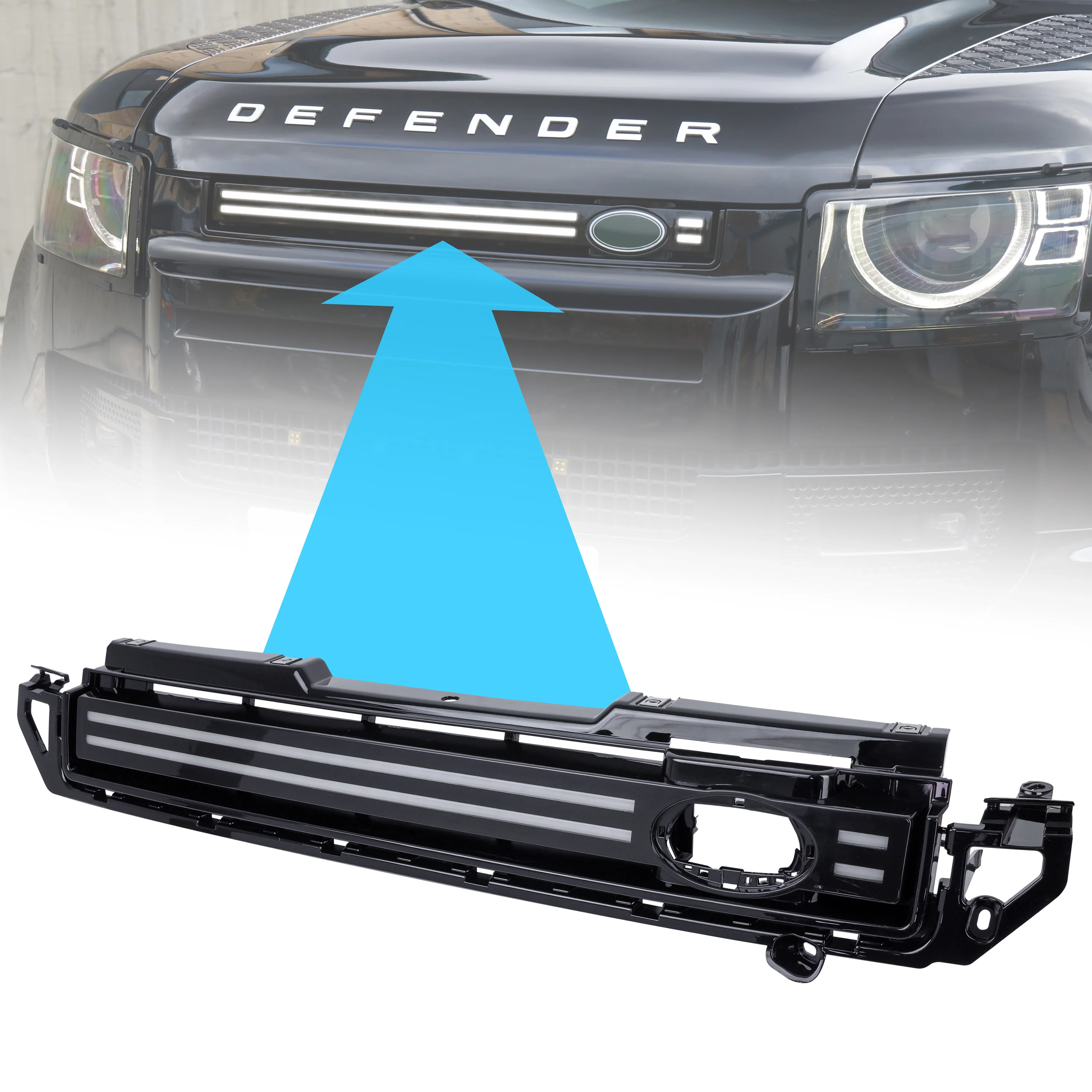 LED Front Grille Assembly for Land Rover Defender L663 - Clear LED Strip