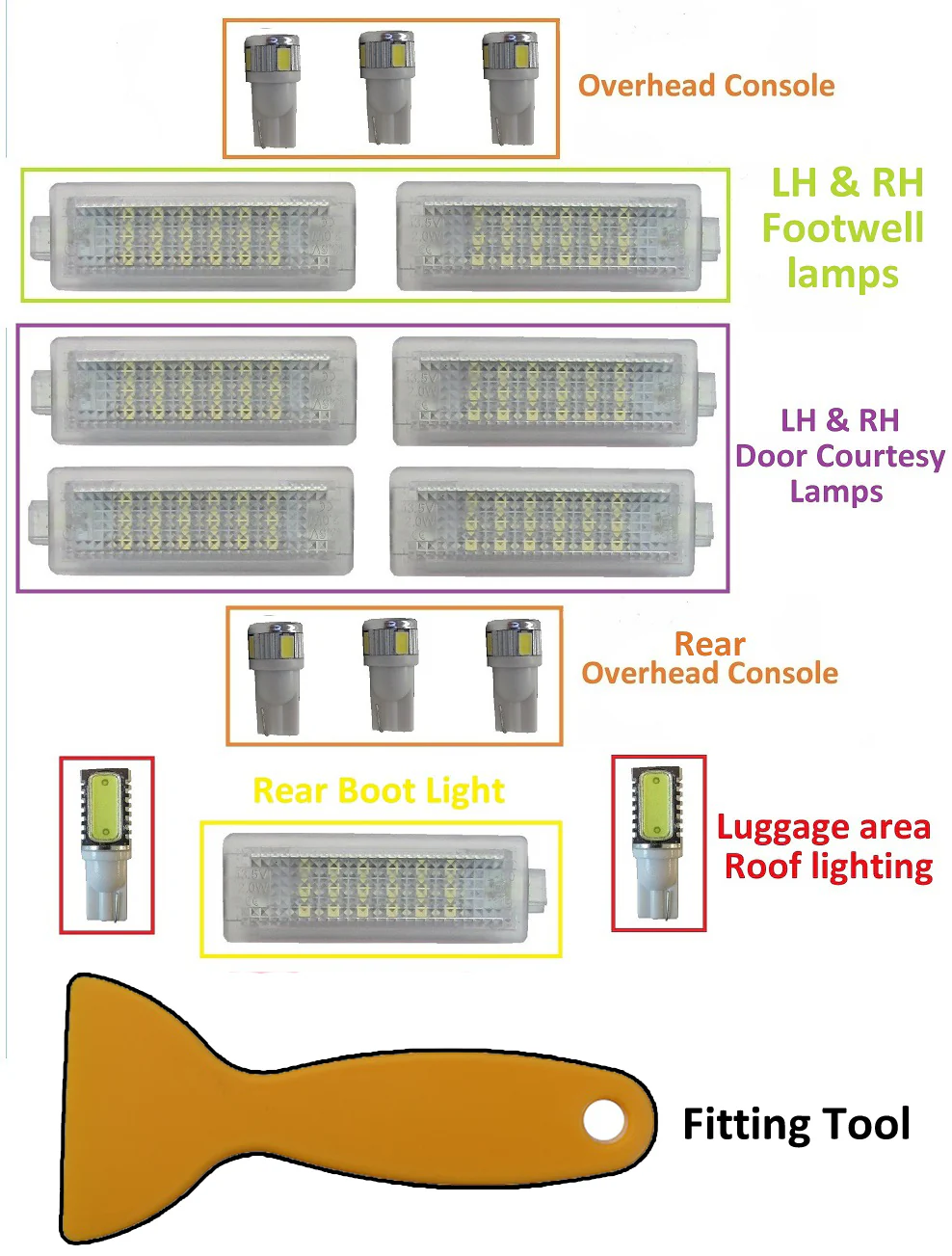 LED Interior Light Upgrade Kit - 16 pc - White - for Land Rover Discovery 3 & 4 - Image 5