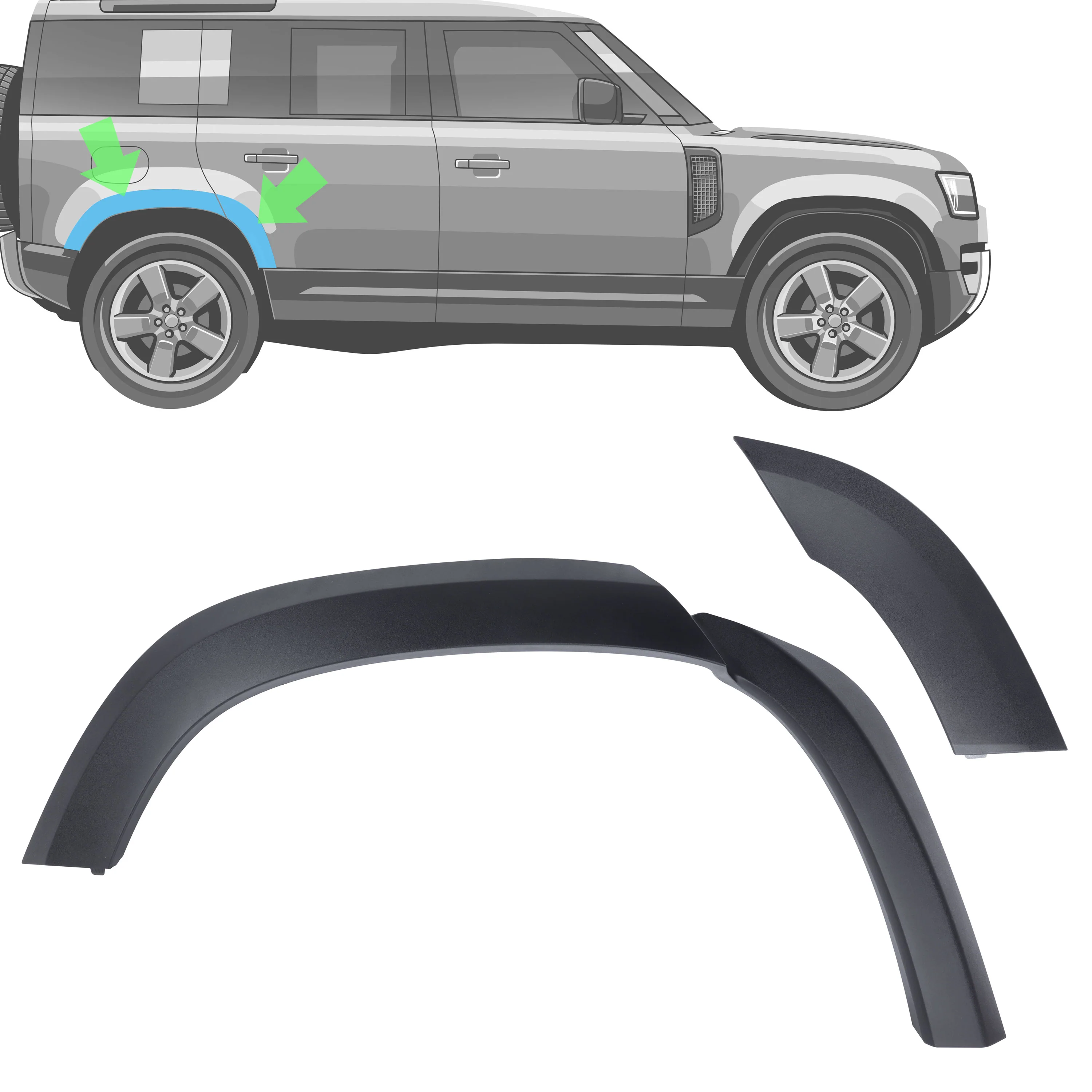 Rear Right Extended Wheel Arch in Textured Plastic for Land Rover Defender L663 (110 model)