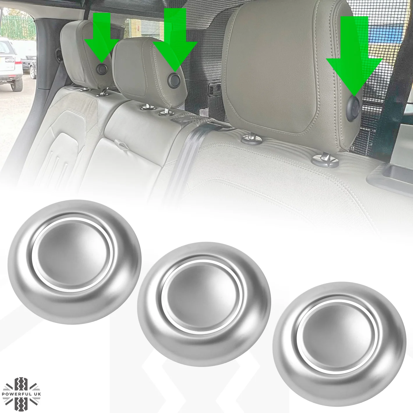 Rear Seat Headrest Button Covers for Land Rover Defender L663 - Silver