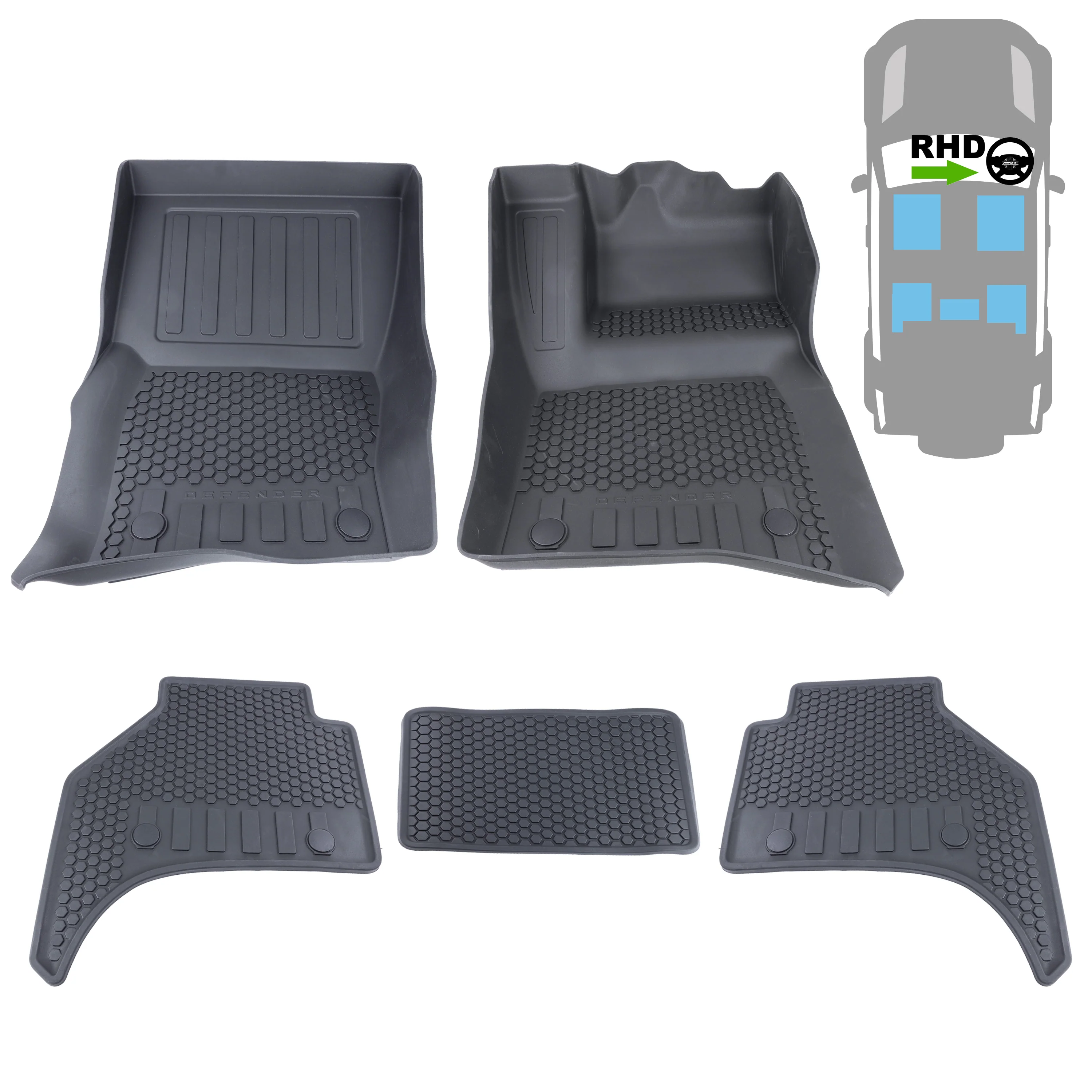 Rubber Floor Mat Set - Genuine - for Land Rover Defender L663(110 models) - RHD - 5 seat - Image 2