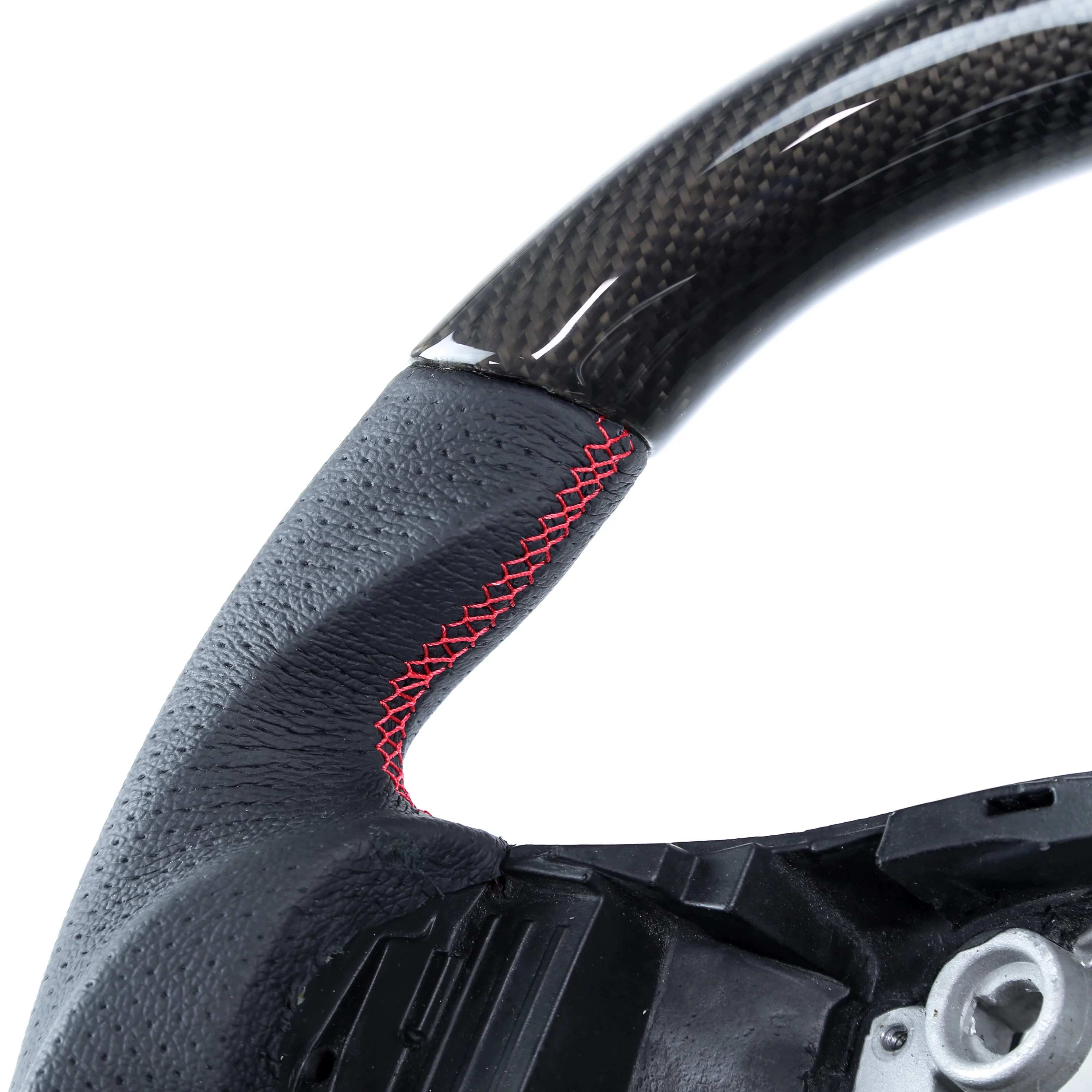 Steering Wheel - Non-Heated - Carbon Fibre - Sports Grip - Red Stitch - for Tesla Model 3 - Image 3
