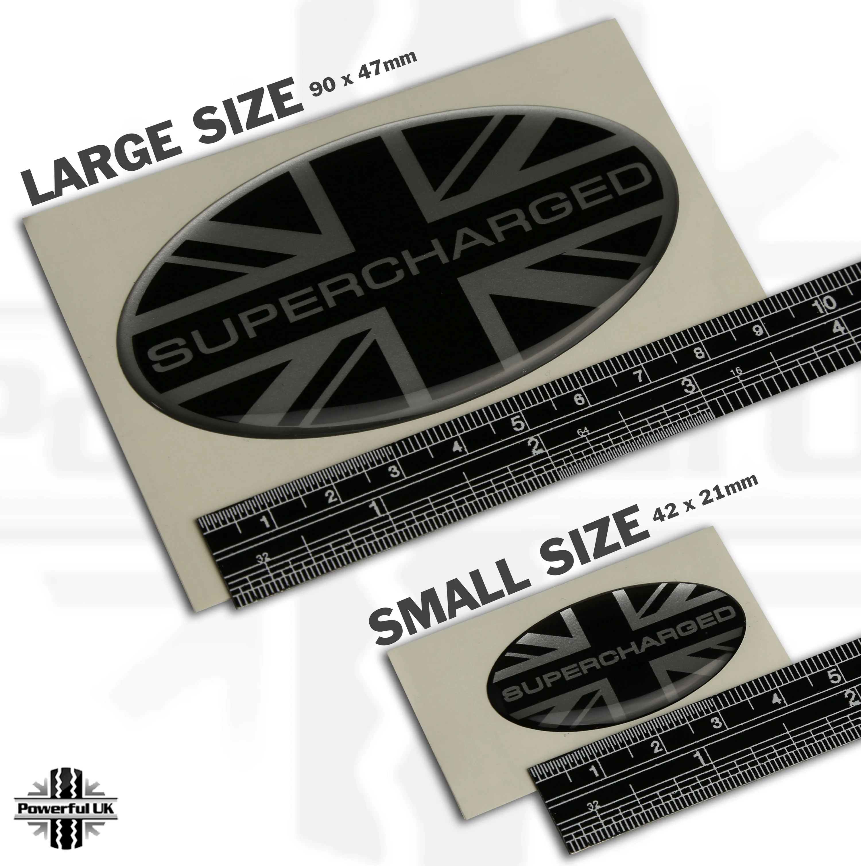 Supercharged Union Jack Oval Badge Sticker - Small (pair) - Image 3