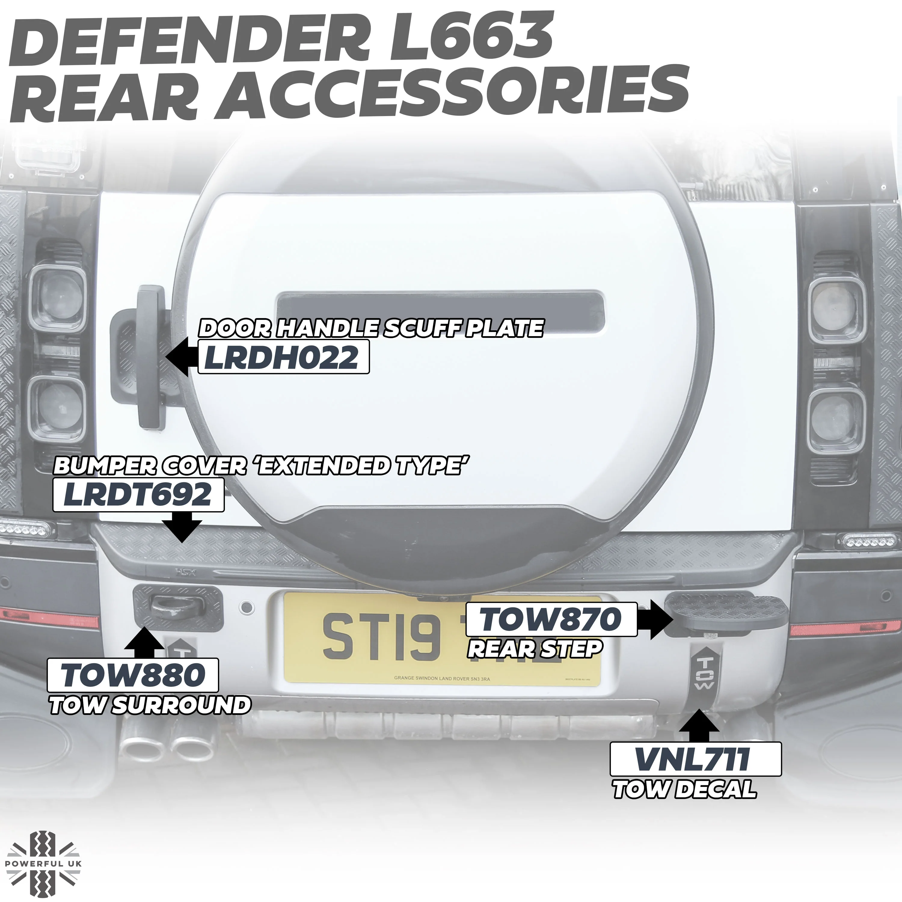 Tow Loop Upgrade Kit D - Black Loops + Chequer Surrounds (Slim Type) for Land Rover Defender L663 - Image 11