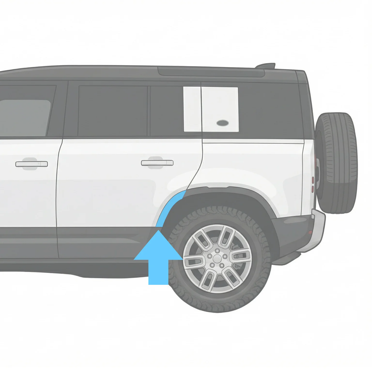 Wheel Arch Section - Standard Width - Rear Left (L2) for Land Rover Defender L663(110 & 130) - Gloss Black - Image 3