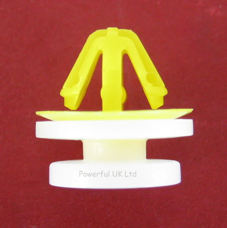 Yellow & White plastic wheel arch door moulding clips for Land Rover Freelander 1 - 10 pack - Image 3